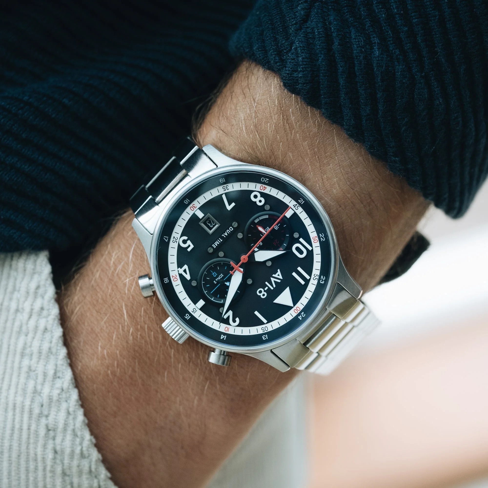 Hawker Hurricane Carey Dual Time Black & Stainless Steel / Stainless Steel | Black Dial - Image 5
