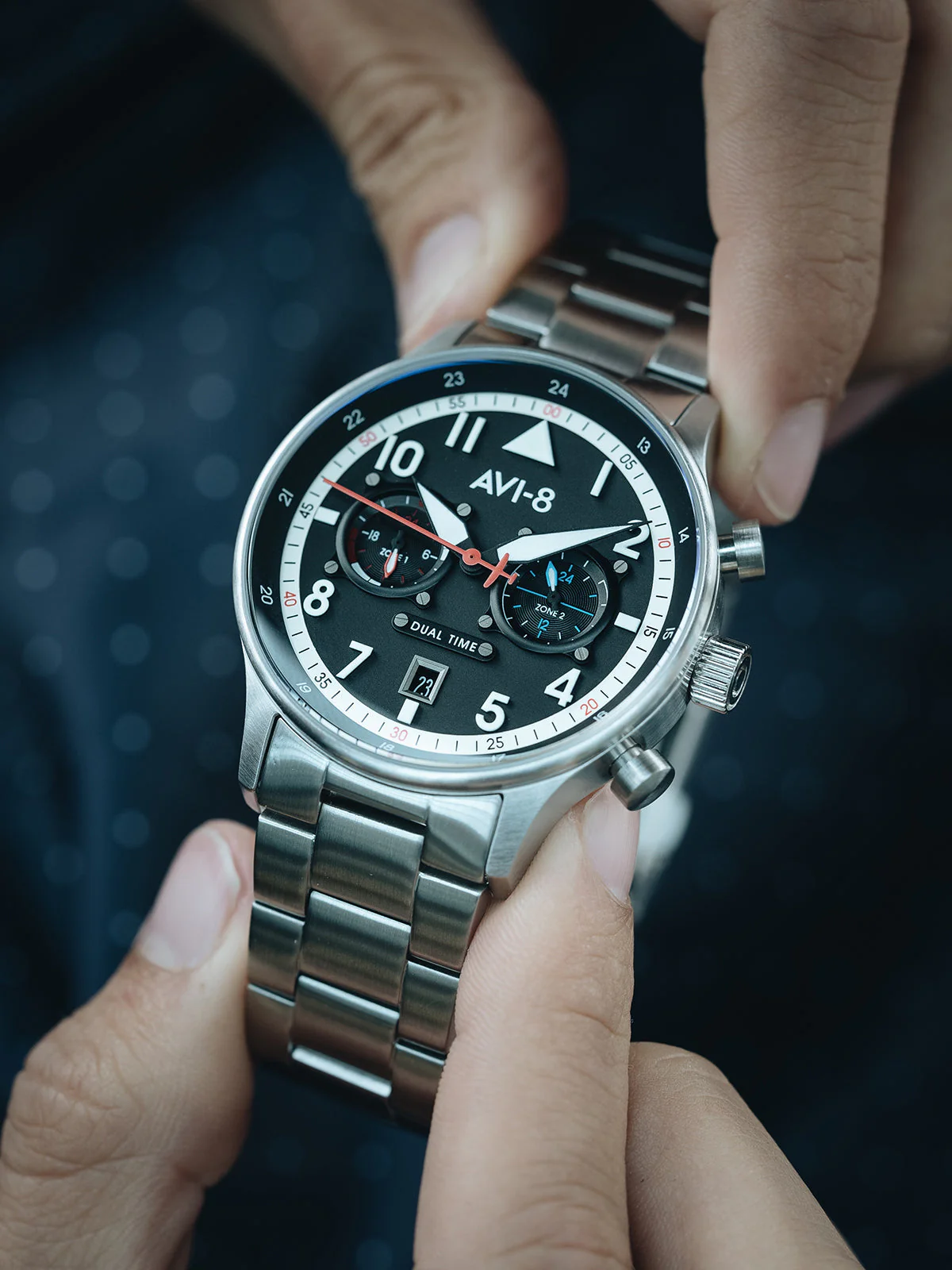 Hawker Hurricane Carey Dual Time Black & Stainless Steel / Stainless Steel | Black Dial - Image 8