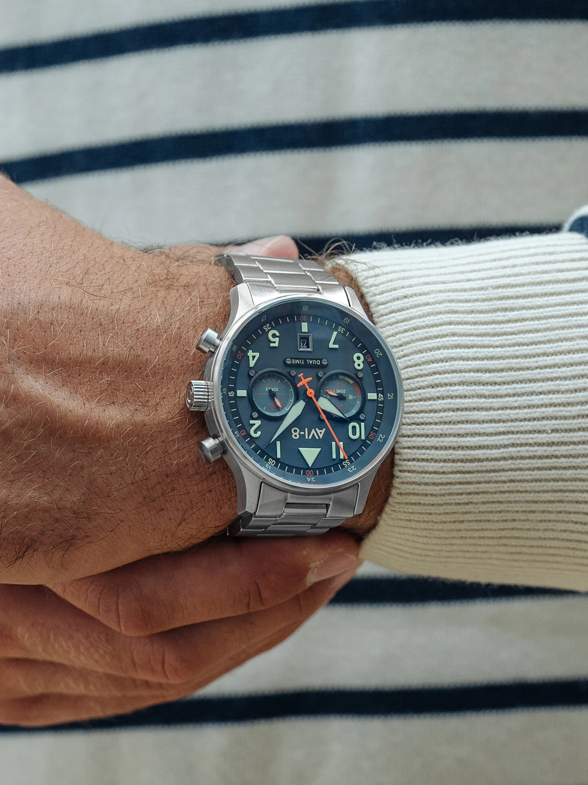 Hawker Hurricane Carey Dual Time Blue & Stainless Steel /  Stainless Steel | Blue Dial - Image 11