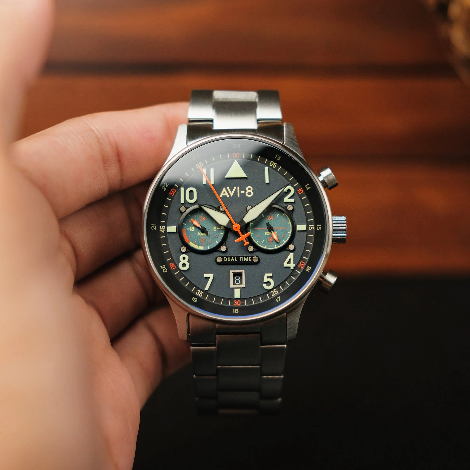 Hawker Hurricane Carey Dual Time Blue & Stainless Steel /  Stainless Steel | Blue Dial - Image 5