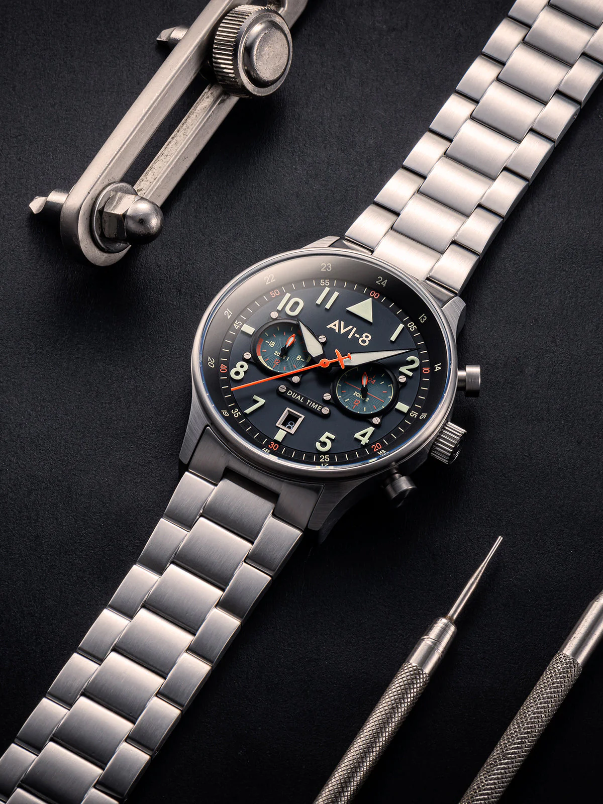 Hawker Hurricane Carey Dual Time Blue & Stainless Steel /  Stainless Steel | Blue Dial - Image 9