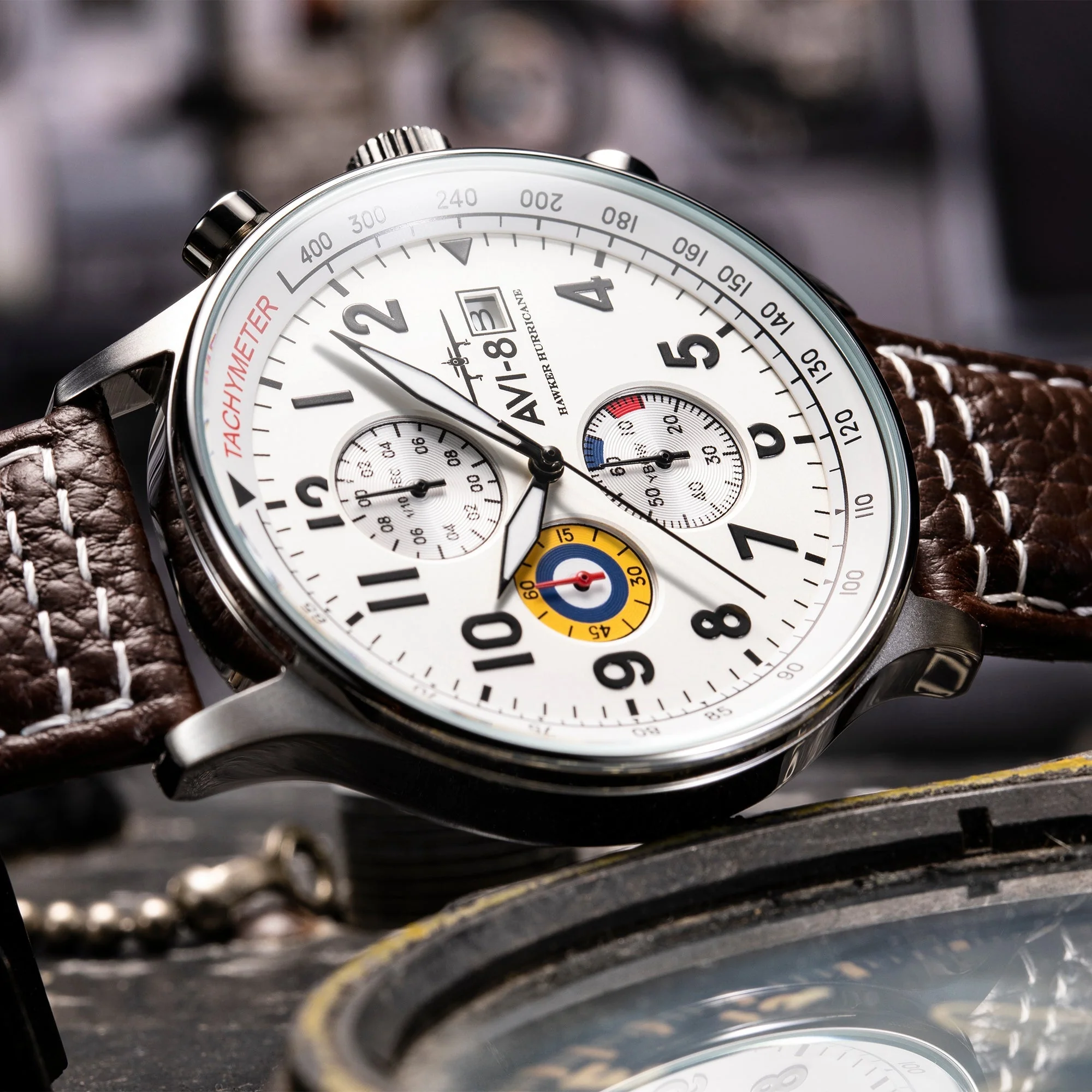 Hawker Hurricane Classic Chronograph White / Leather | White Dial - Image 6