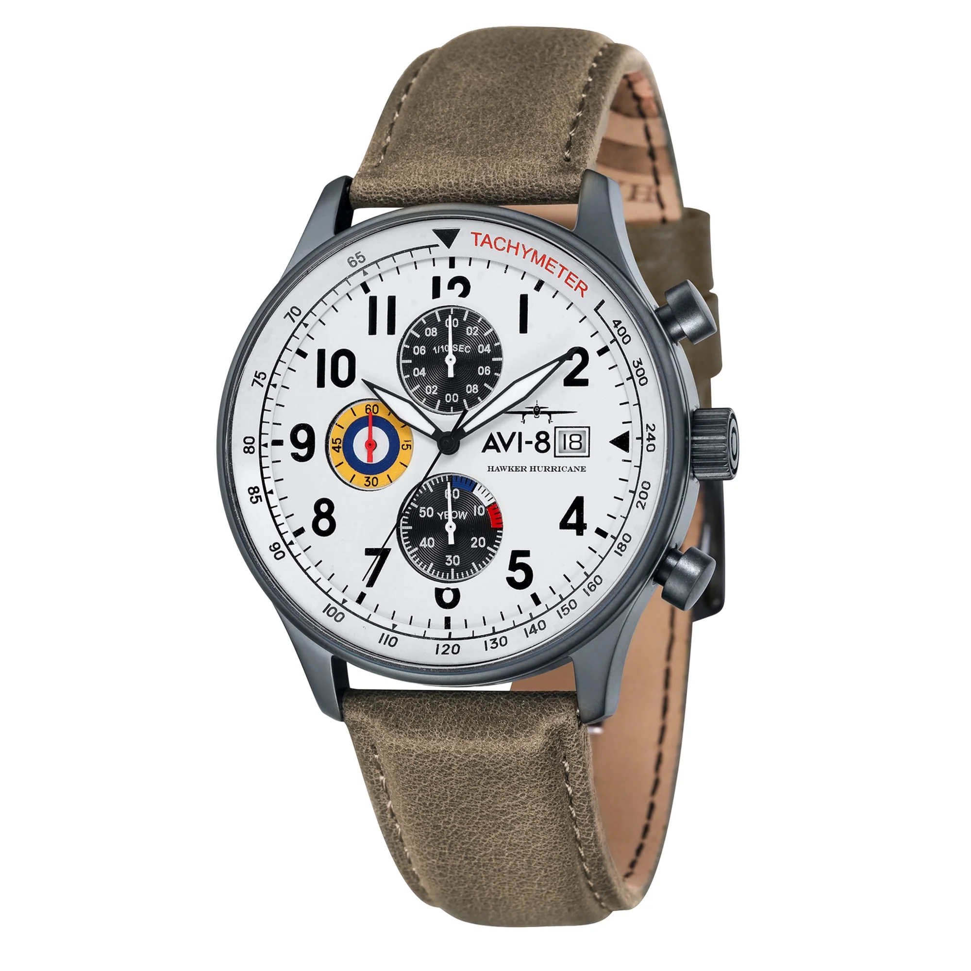 Hawker Hurricane Classic Chronograph White / Gray / Leather | White Dial - Image 10