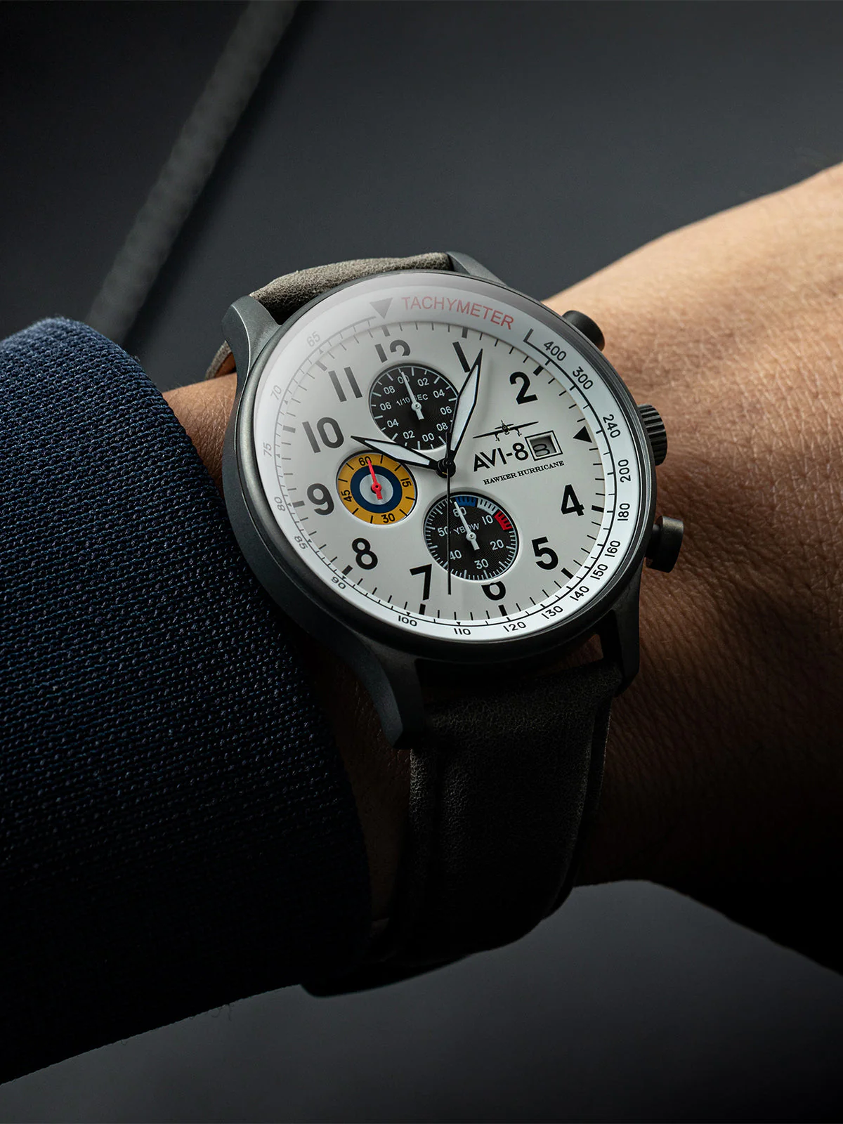 Hawker Hurricane Classic Chronograph White / Gray / Leather | White Dial - Image 2