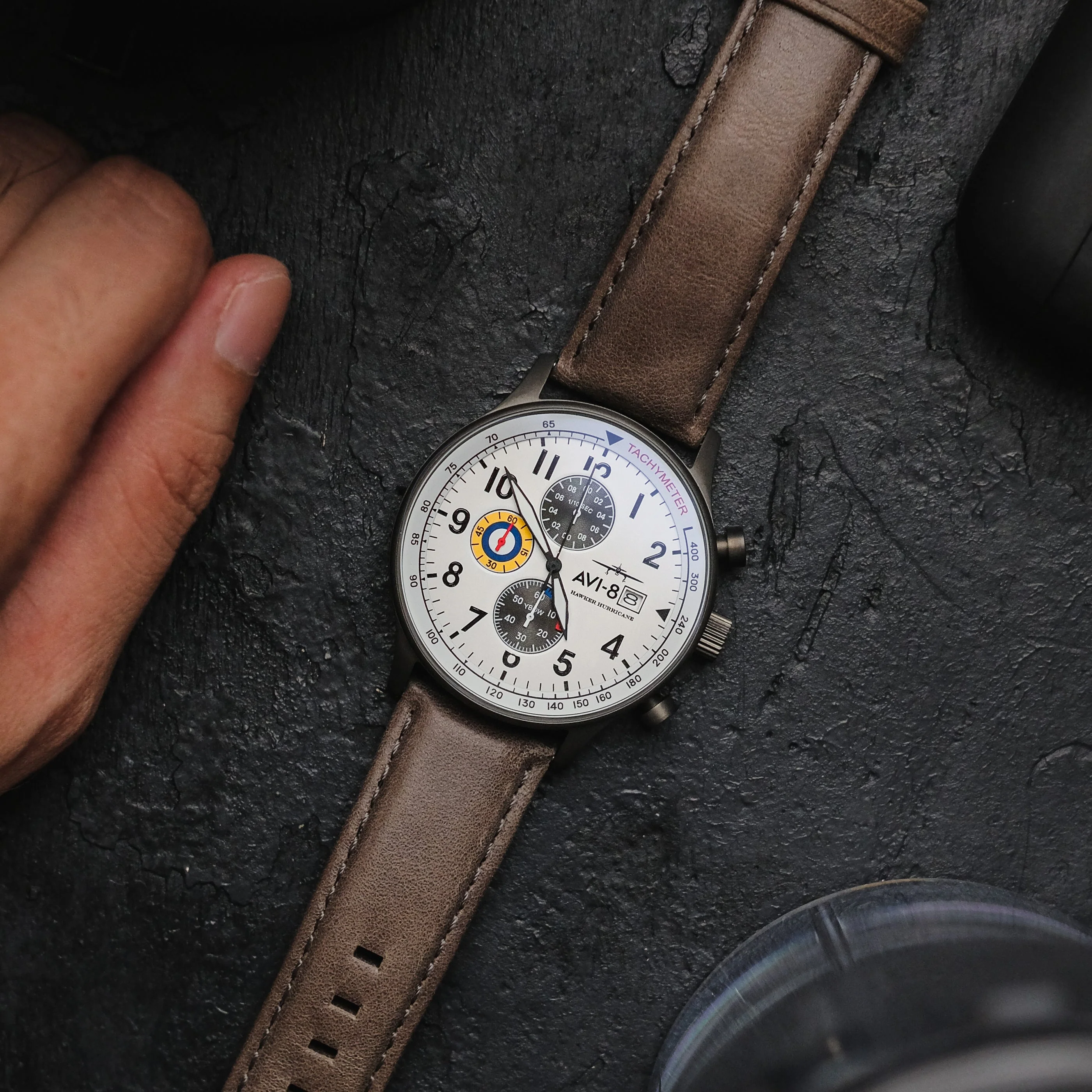Hawker Hurricane Classic Chronograph White / Gray / Leather | White Dial - Image 3
