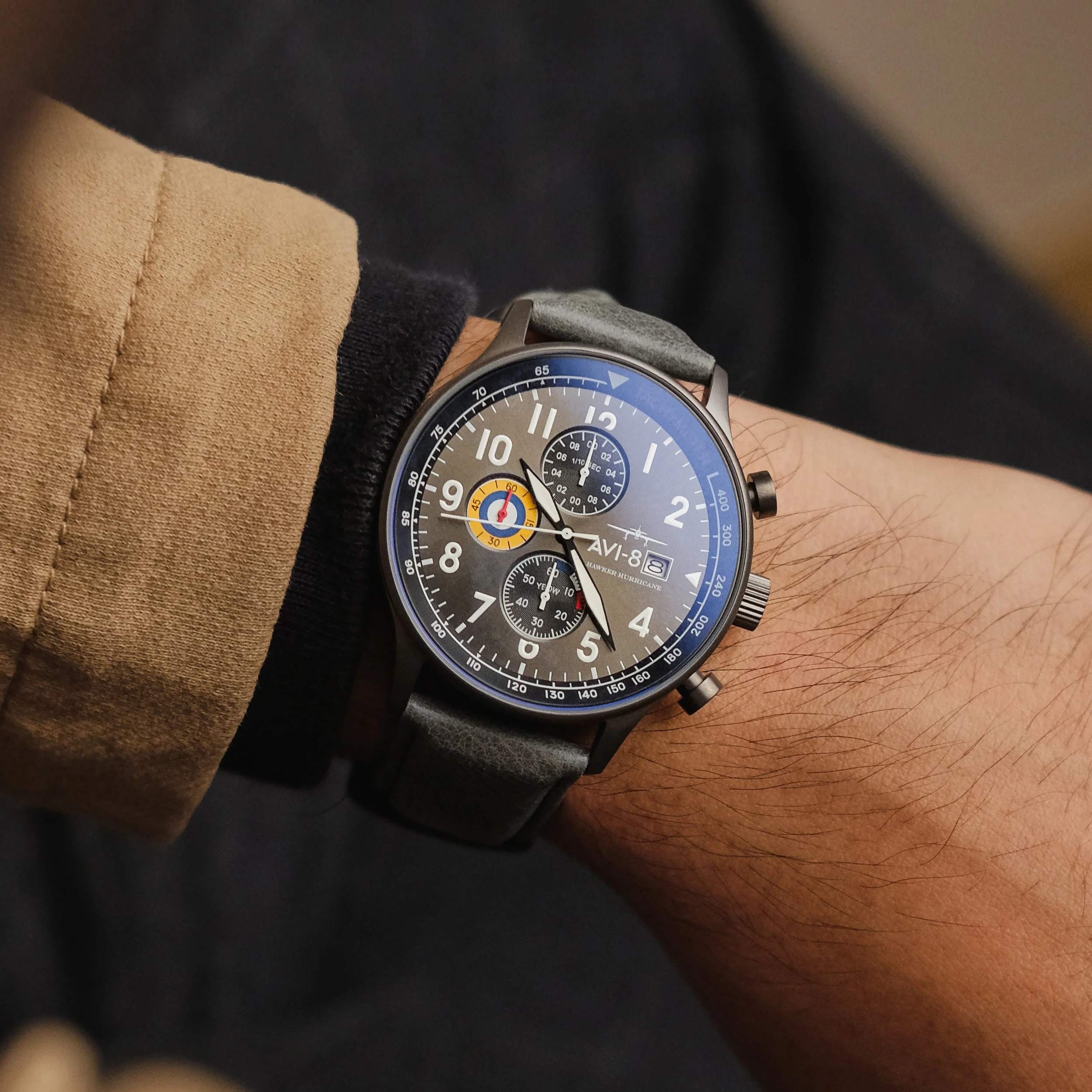 Hawker Hurricane Classic Chronograph Gray / Leather | Gray Dial - Image 10