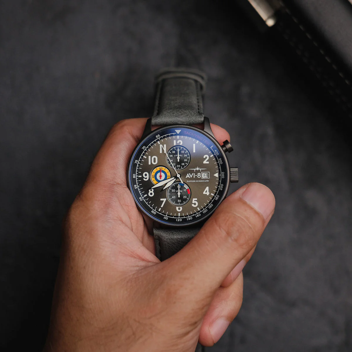 Hawker Hurricane Classic Chronograph Gray / Leather | Gray Dial - Image 16