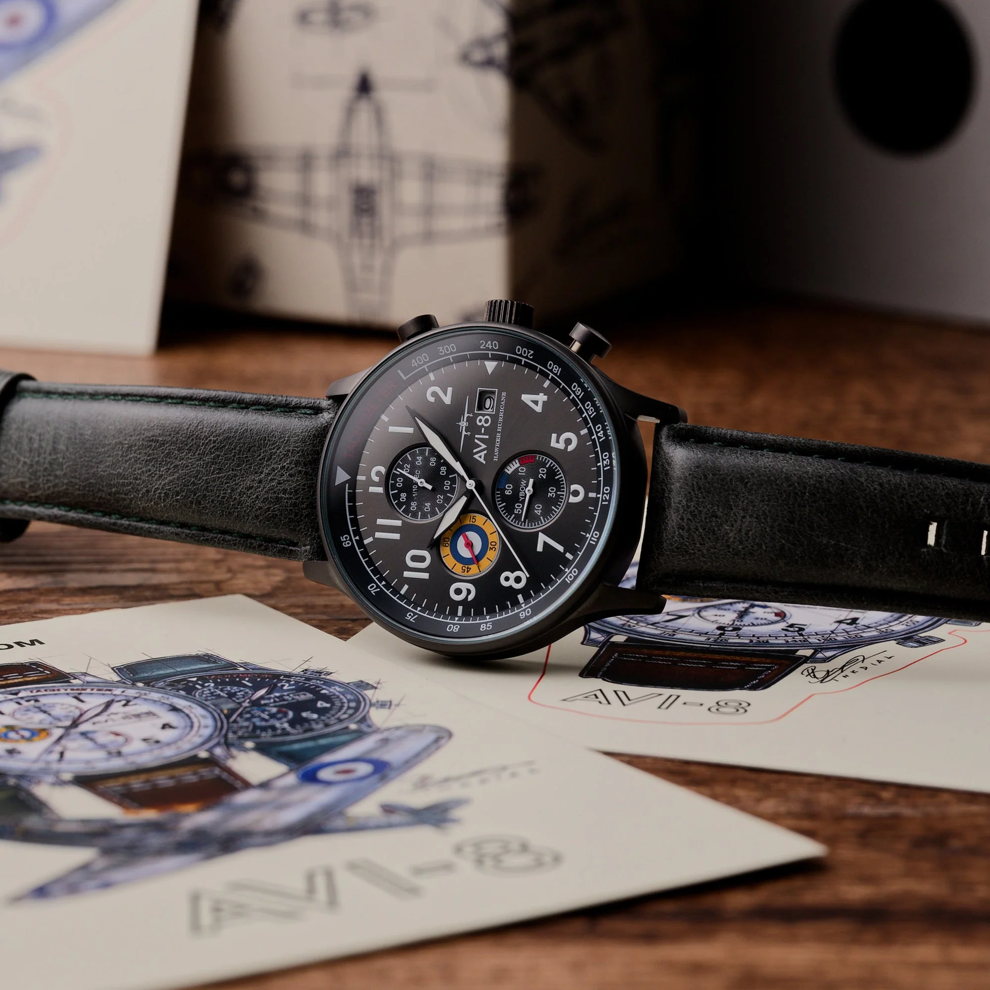 Hawker Hurricane Classic Chronograph Gray / Leather | Gray Dial - Image 7