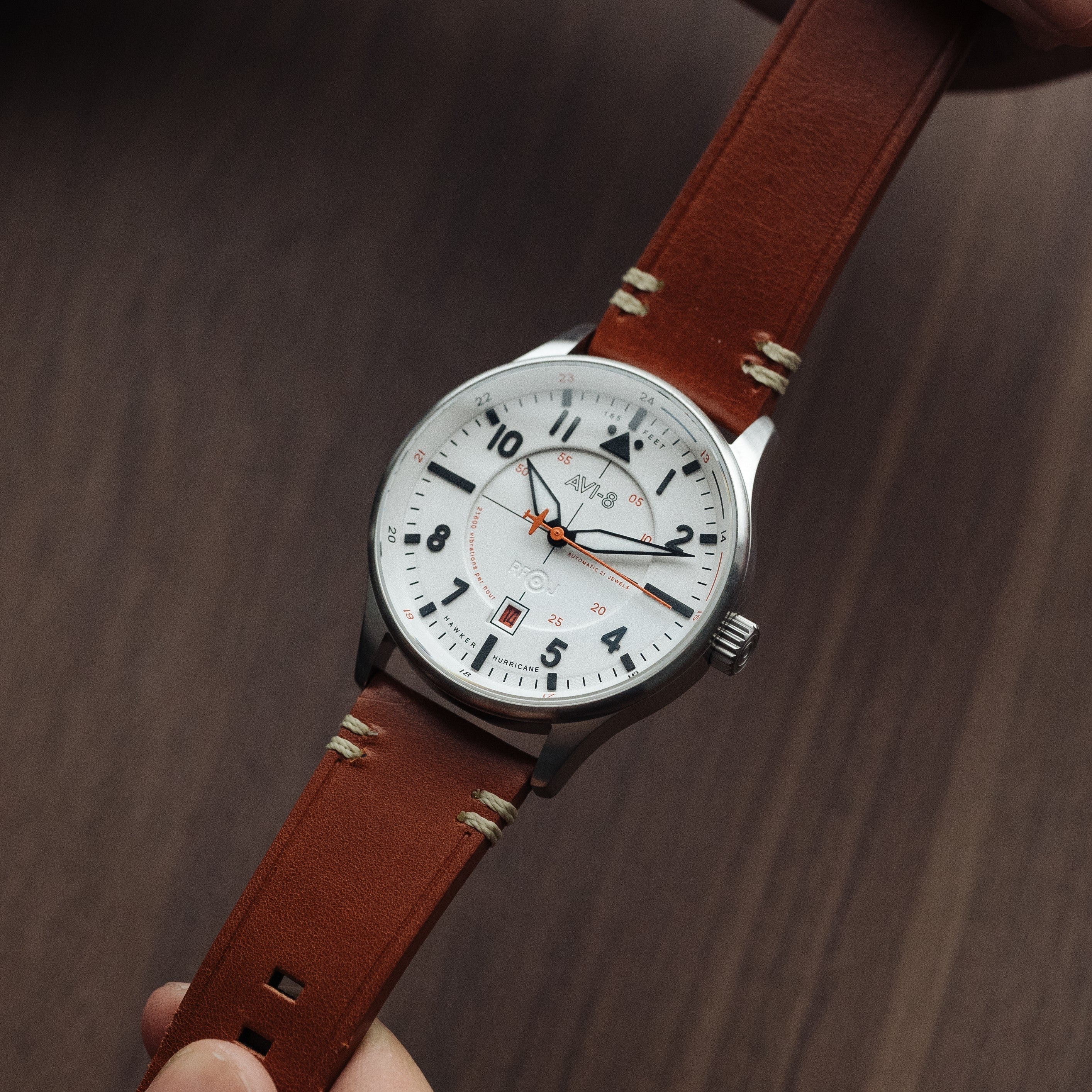 Hawker Hurricane Kent Automatic White / Leather | White Dial - Image 7