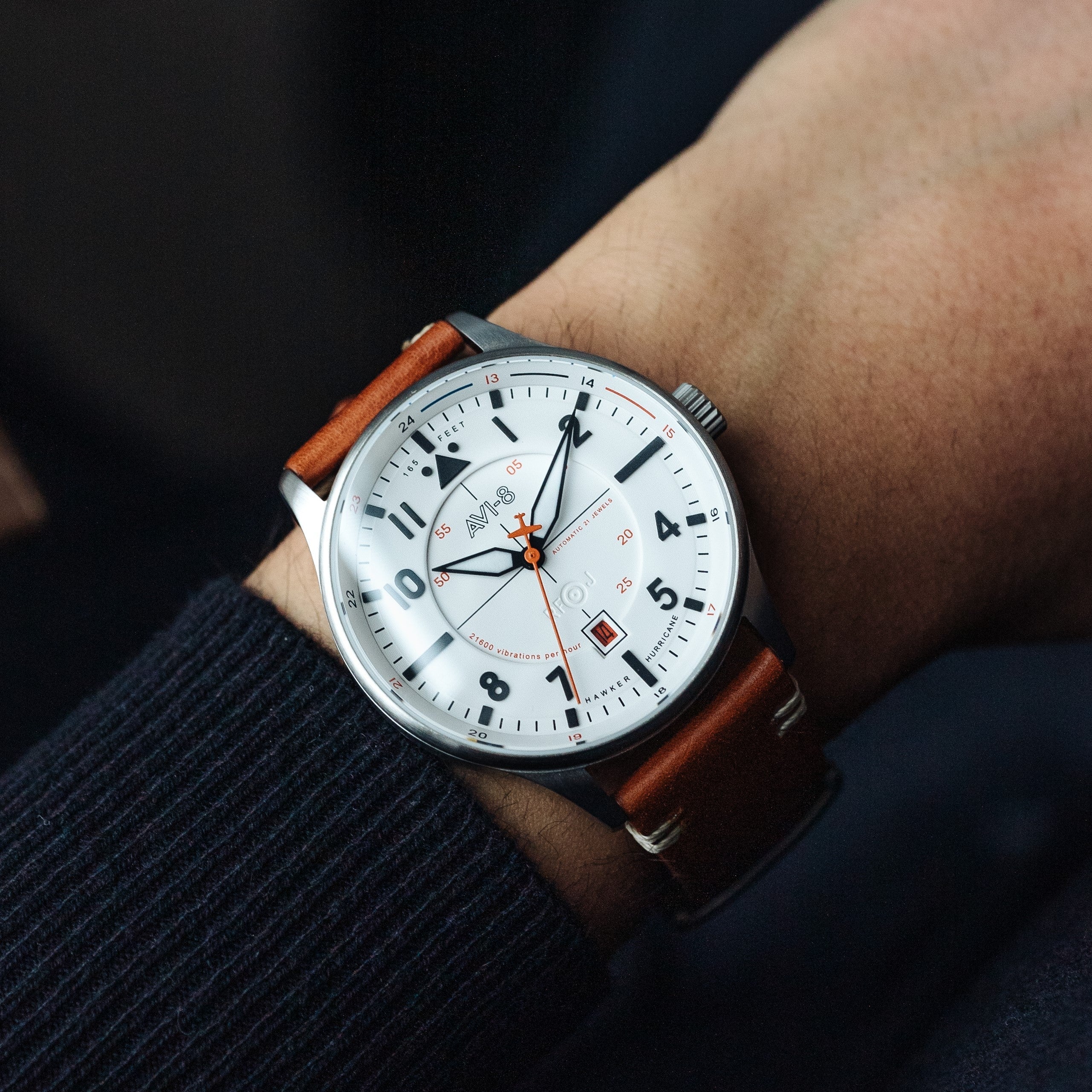 Hawker Hurricane Kent Automatic White / Leather | White Dial - Image 9