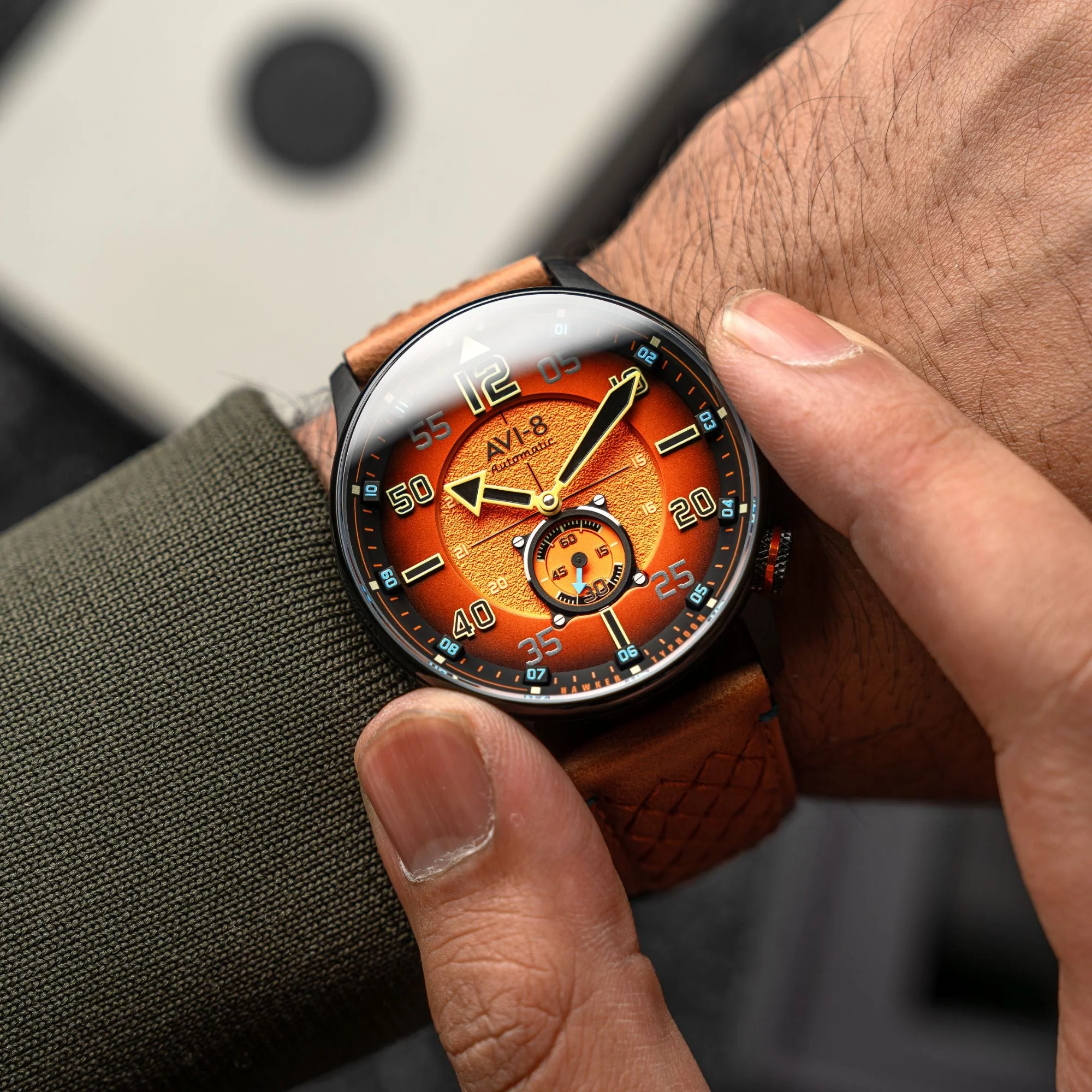 Hawker Typhoon Baldwin Automatic Orange / Brown Leather | Orange Dial - Image 2