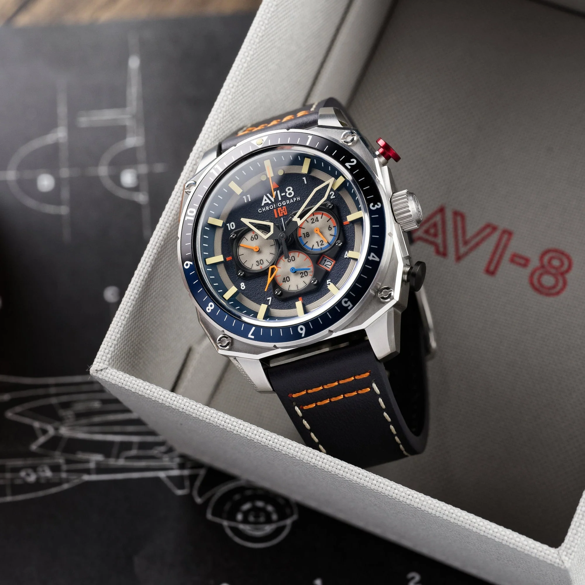 Hawker Hunter Atlas Dual Time Chronograph Blue / Leather | Blue Dial - Image 5