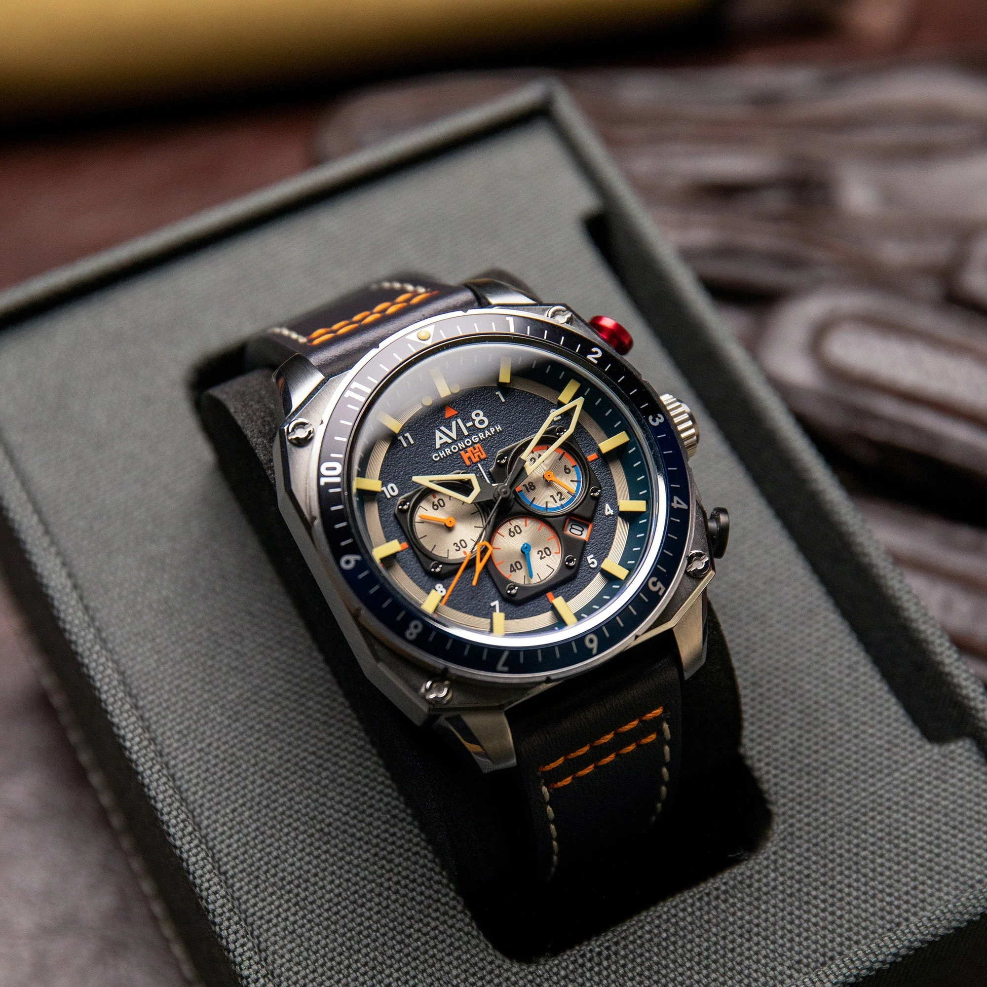 Hawker Hunter Atlas Dual Time Chronograph Blue / Leather | Blue Dial - Image 7