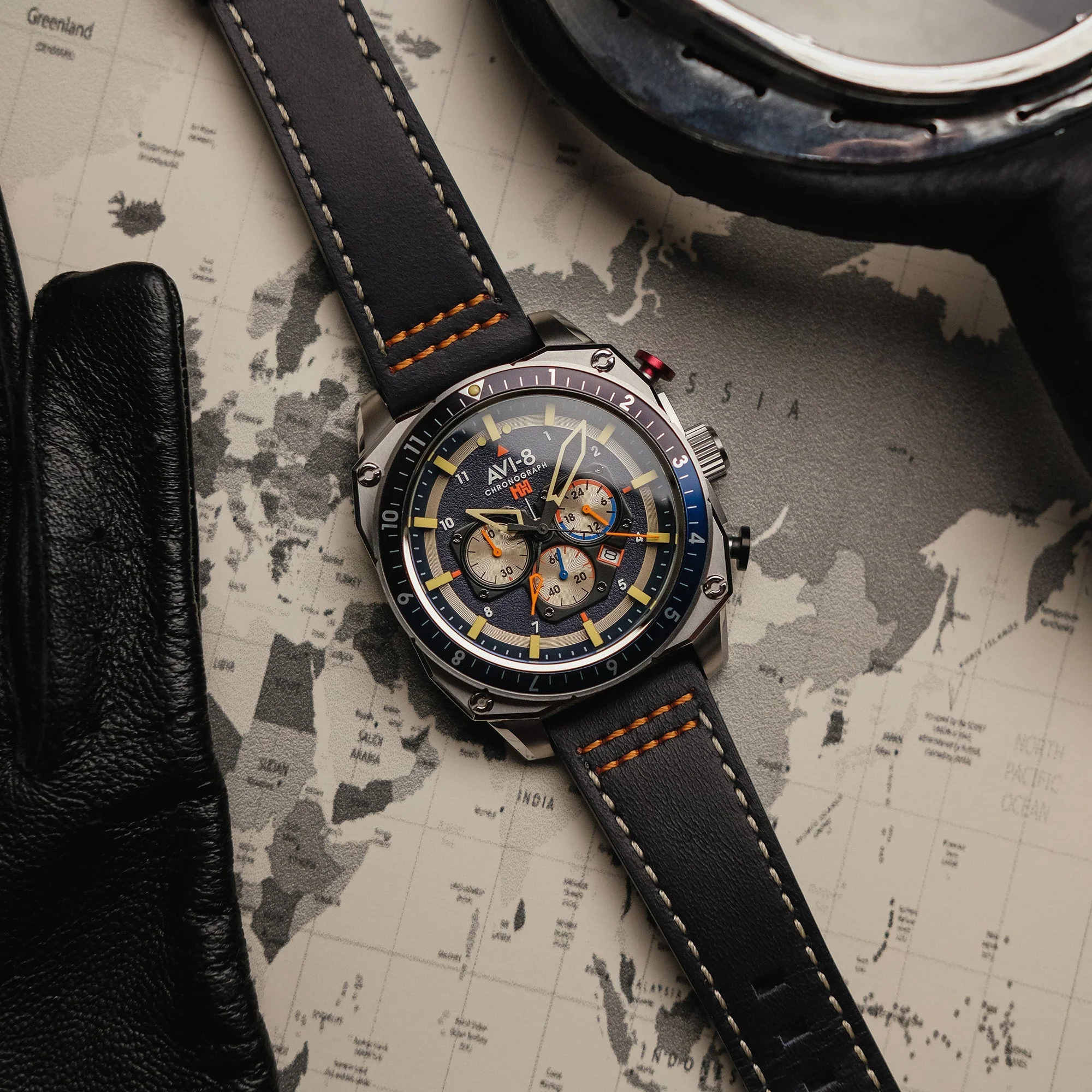 Hawker Hunter Atlas Dual Time Chronograph Blue / Leather | Blue Dial - Image 8