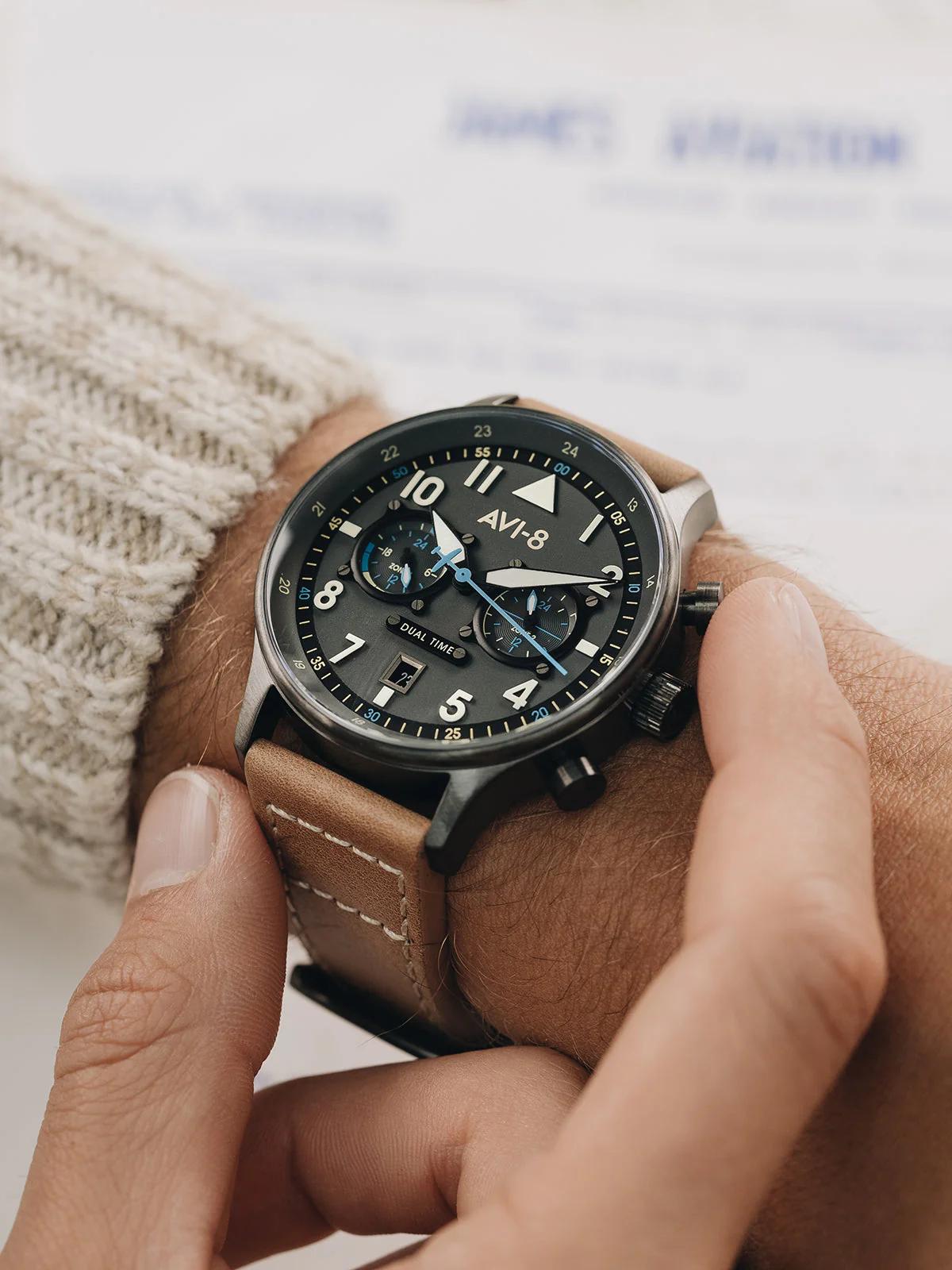 Hawker Hurricane Carey Dual Time Gray / Leather | Gray Dial - Image 10