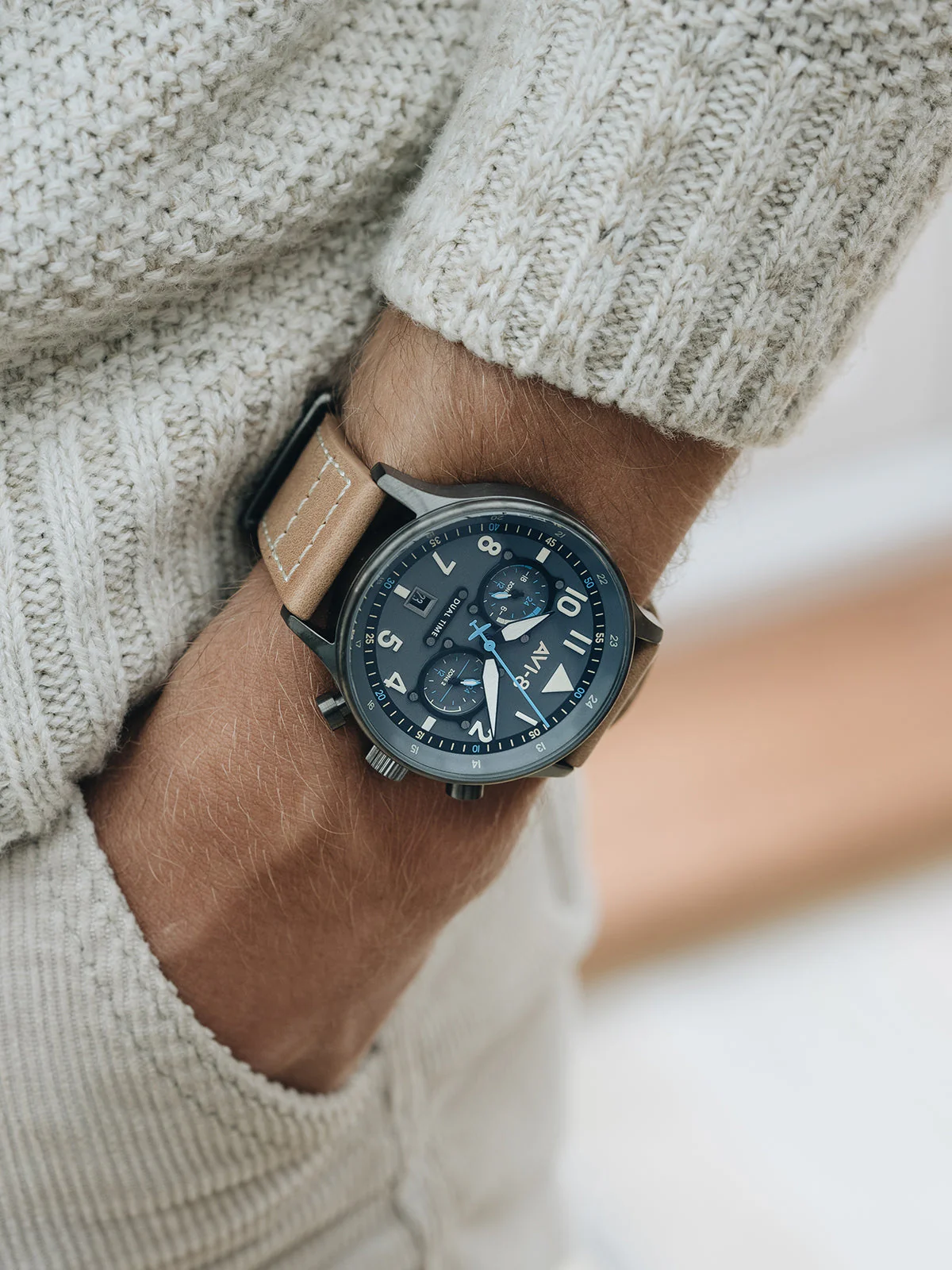 Hawker Hurricane Carey Dual Time Gray / Leather | Gray Dial - Image 12