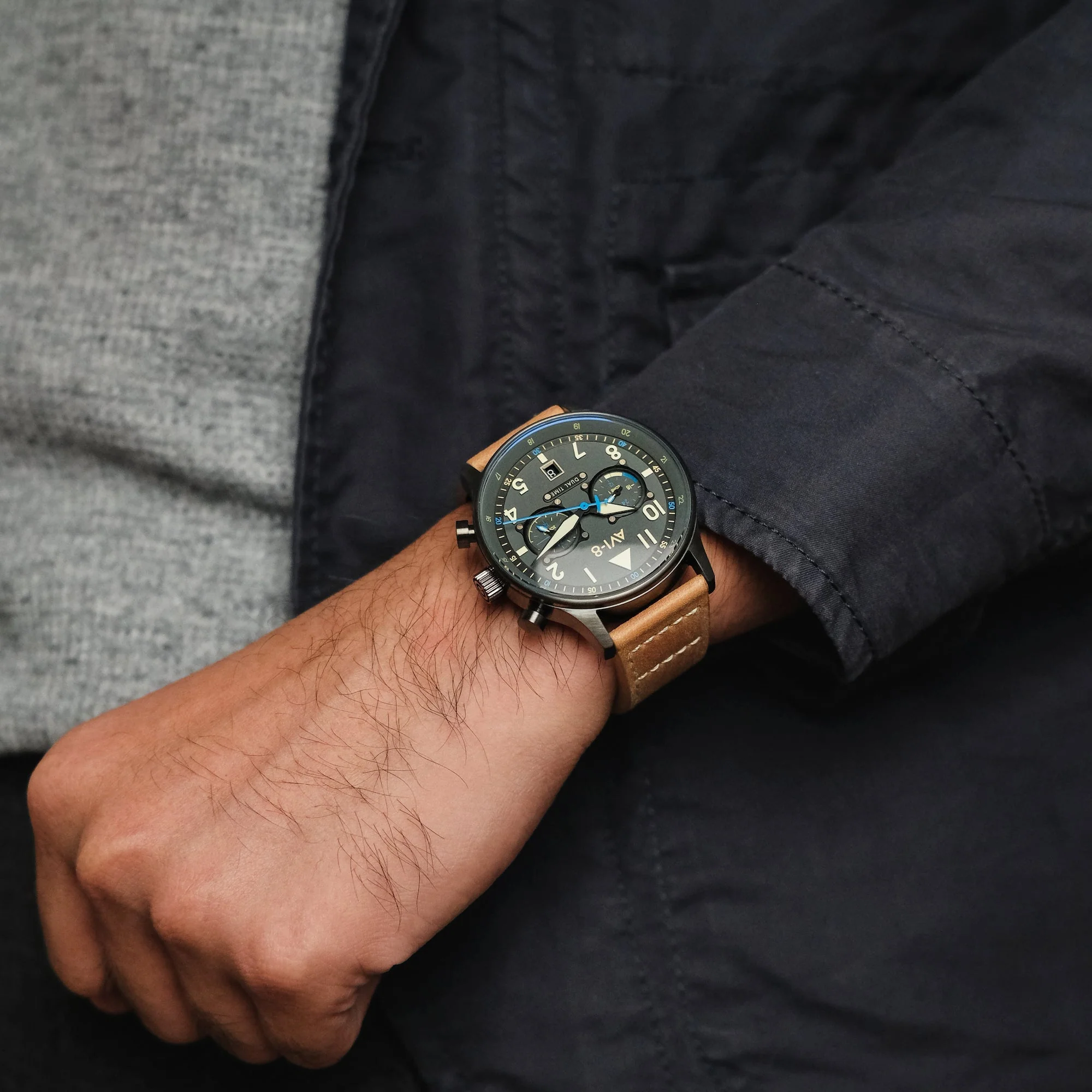 Hawker Hurricane Carey Dual Time Gray / Leather | Gray Dial - Image 7