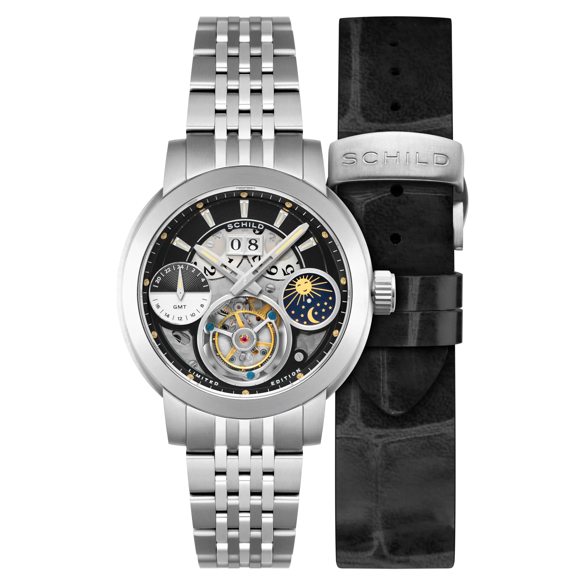 Heinrich GMT Moonphase Tourbillon Limited Edition Black / Stainless Steel | Black Dial