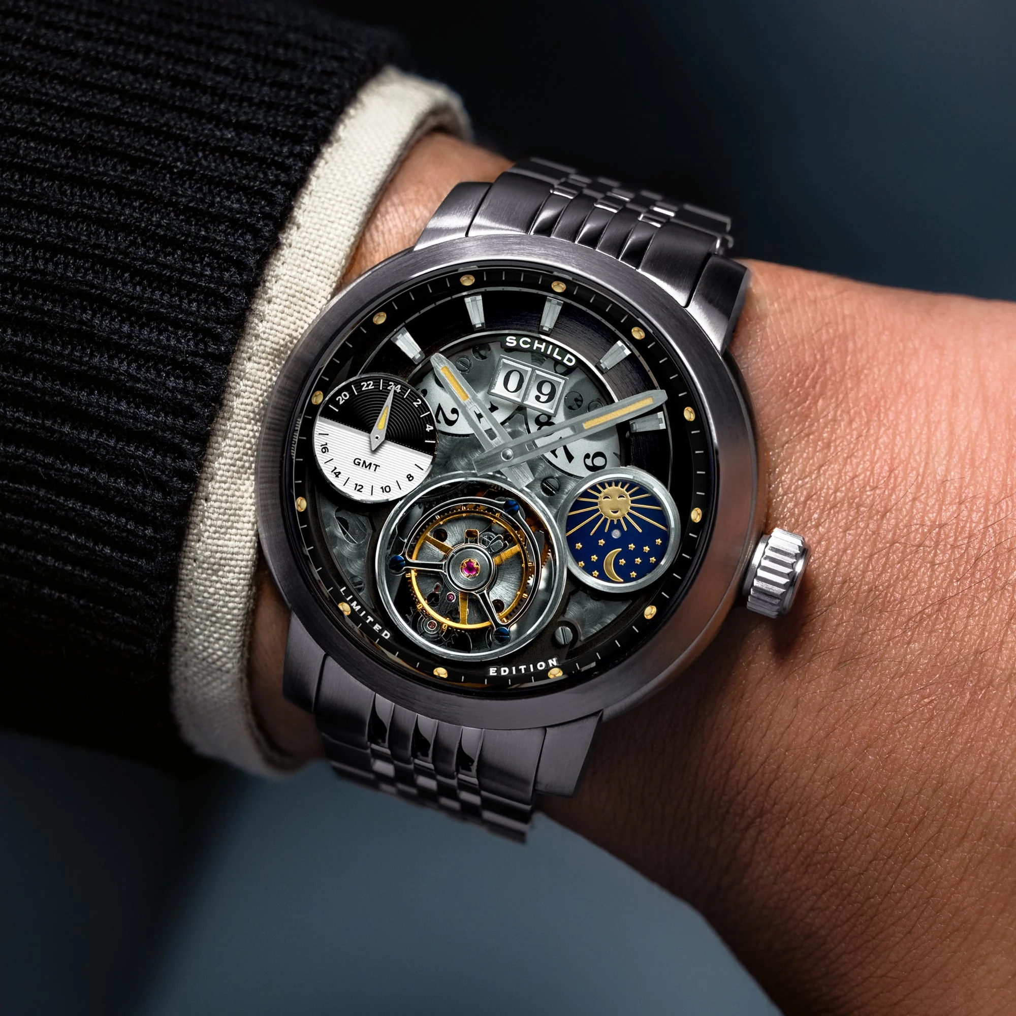 Heinrich GMT Moonphase Tourbillon Limited Edition Black / Stainless Steel | Black Dial - Image 2