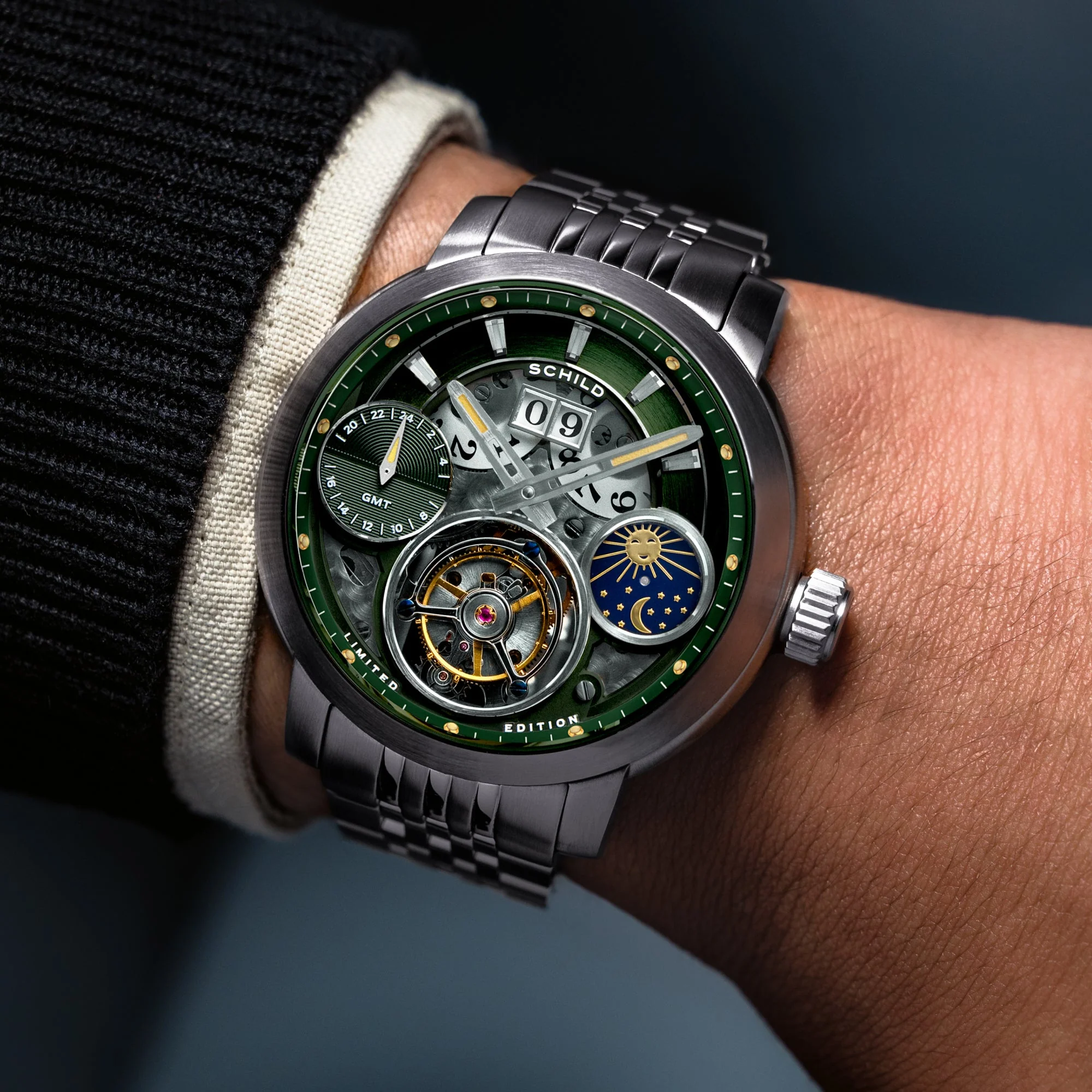 Heinrich GMT Moonphase Tourbillon Limited Edition Green / Stainless Steel | Green Dial - Image 2