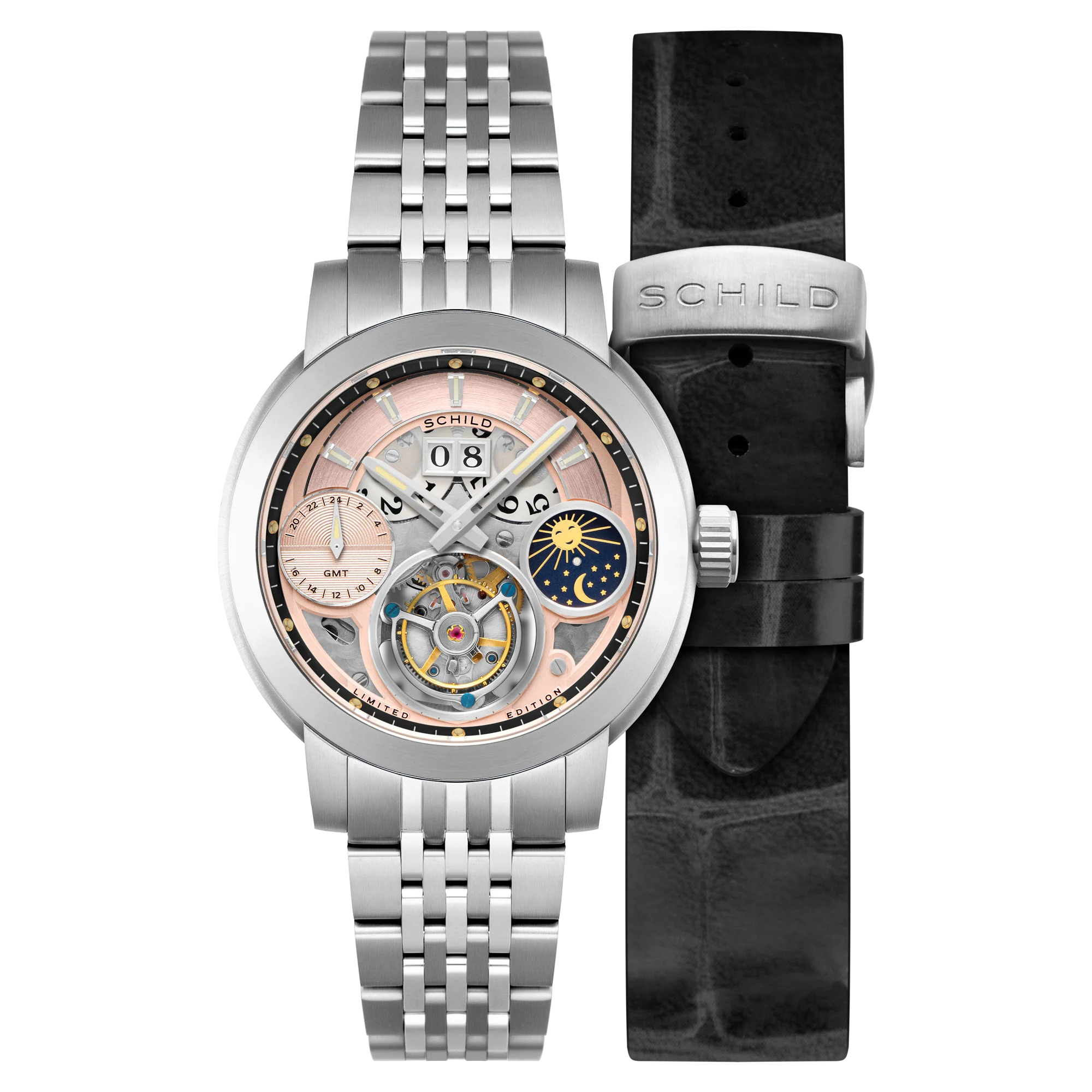 Heinrich GMT Moonphase Tourbillon Limited Edition Rose Gold / Stainless Steel | Rose Gold Dial