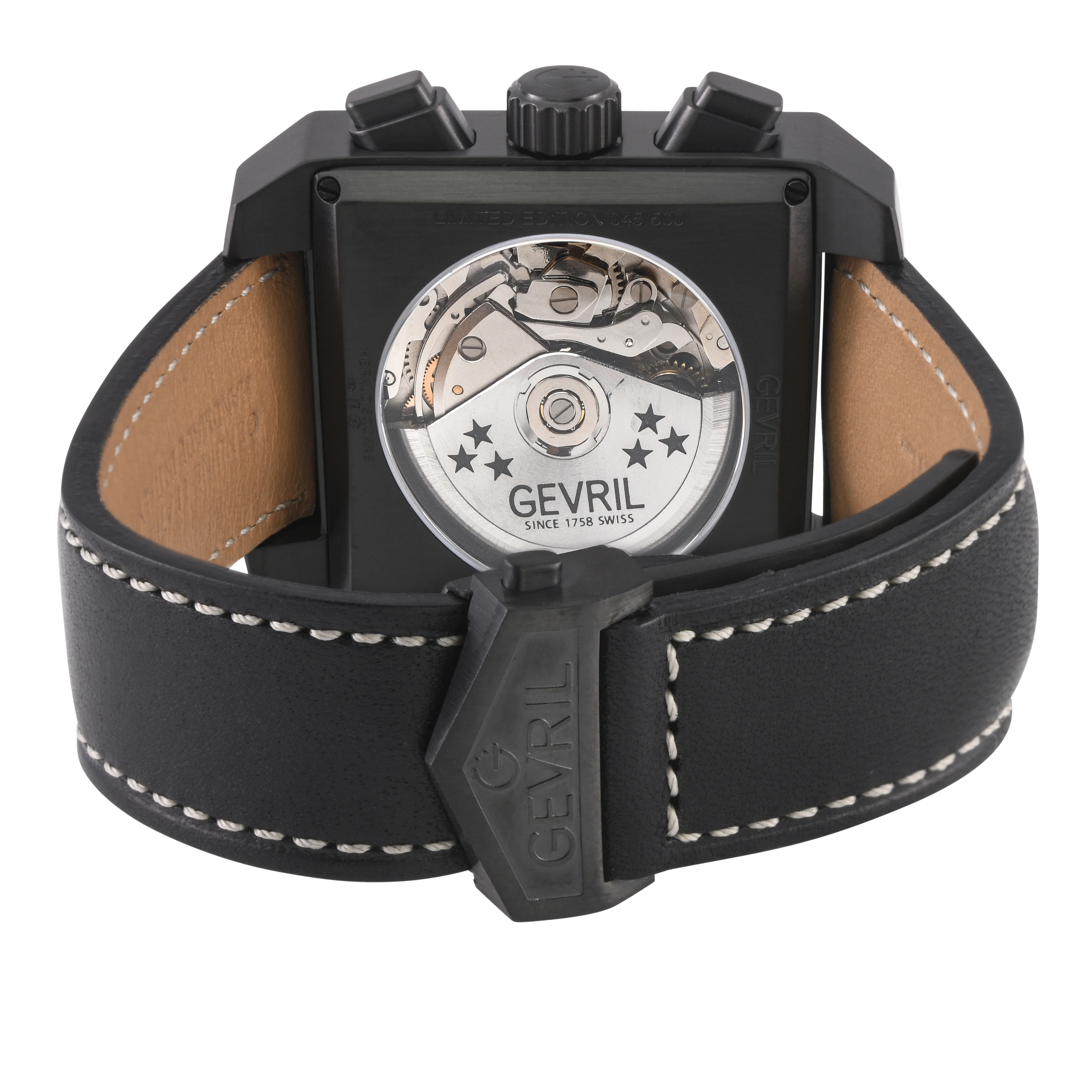 Herald Square Chronograph Gevril ETA7750 Chrono, SS/IPBLK Case, Black Dial, Italian Leather Strap | Black Dial - Image 3