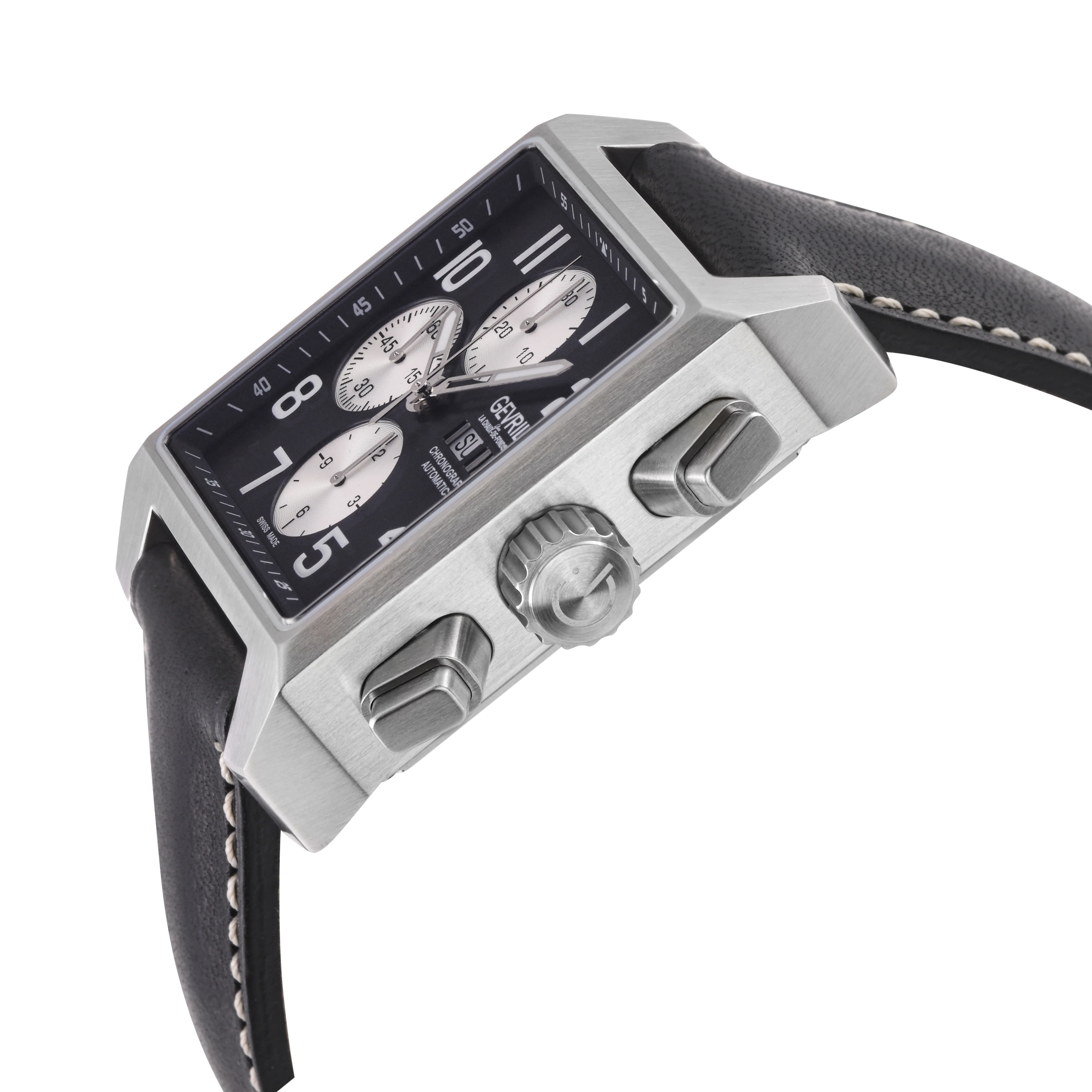 Herald Square Chronograph Gevril ETA7750 Chrono, SS Case, Black Dial, Italian Leather Strap | Black & White Dial - Image 2