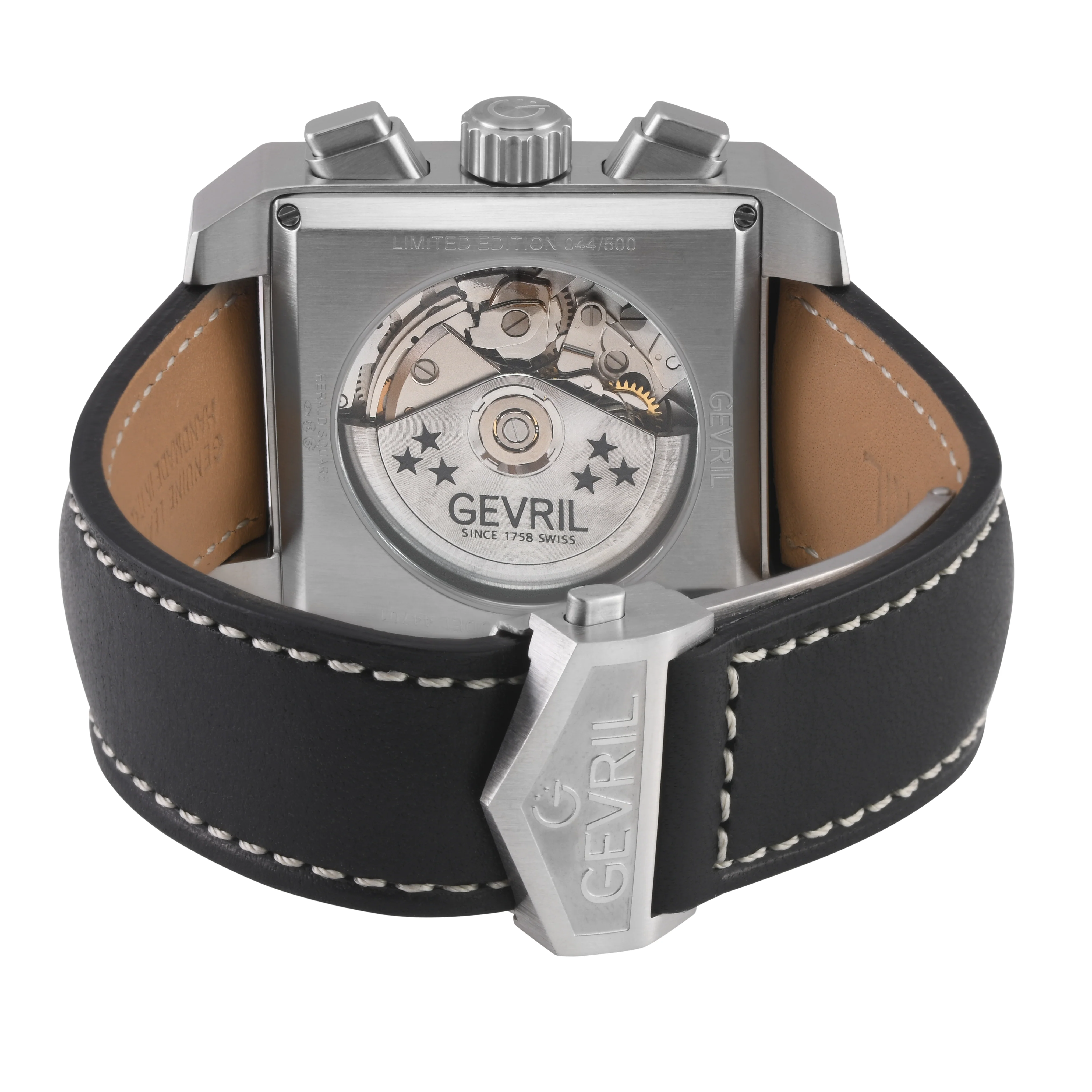 Herald Square Chronograph Gevril ETA7750 Chrono, SS Case, Black Dial, Italian Leather Strap | Black & White Dial - Image 3