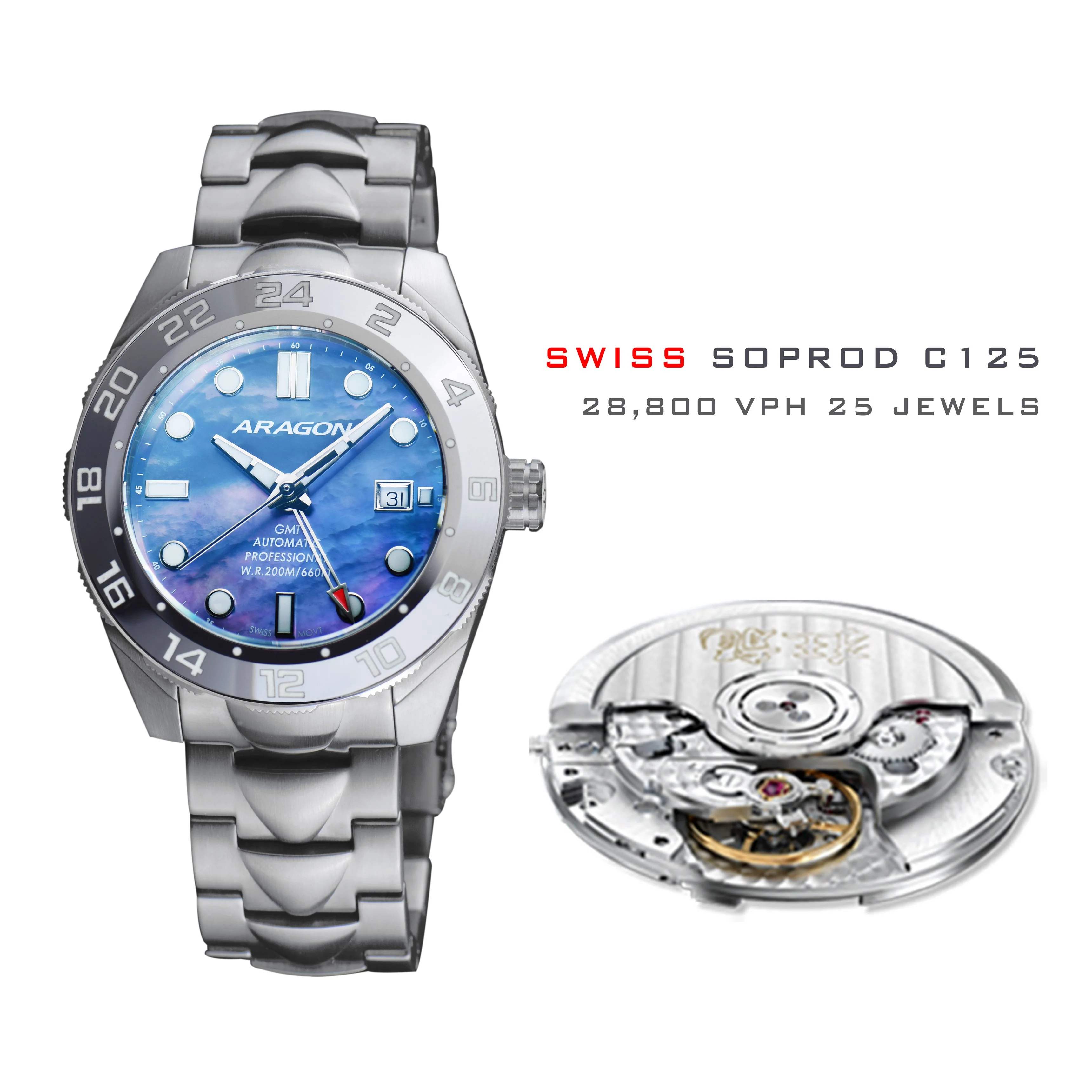 Hercules Swiss Soprod GMT Blue Mother of Peal Dial | Mother of Peal Dial - Image 4