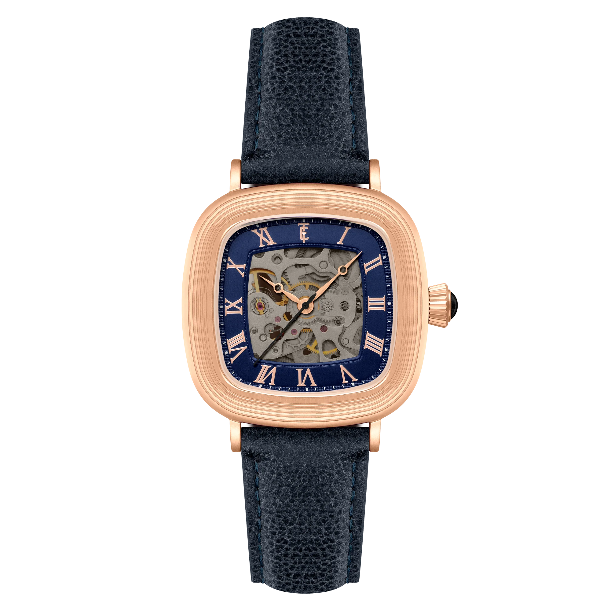 Heritage Chester Skeleton Automatic Rose Gold & Blue / Genuine Leather | Blue Dial