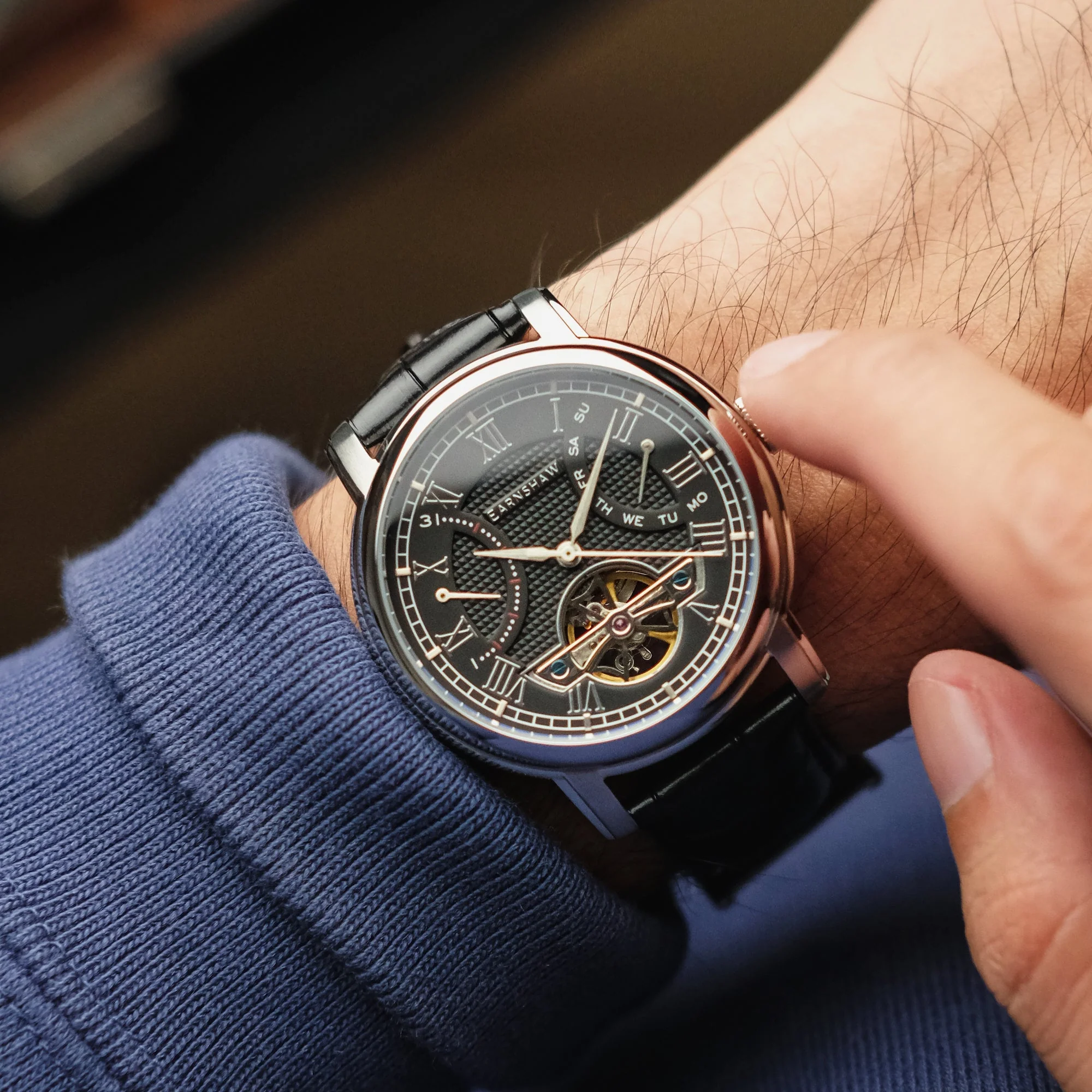 Heritage Longcase Double Retrograde Calendar Open Heart Automatic Black / Genuine Leather Strap | Black Dial - Image 2