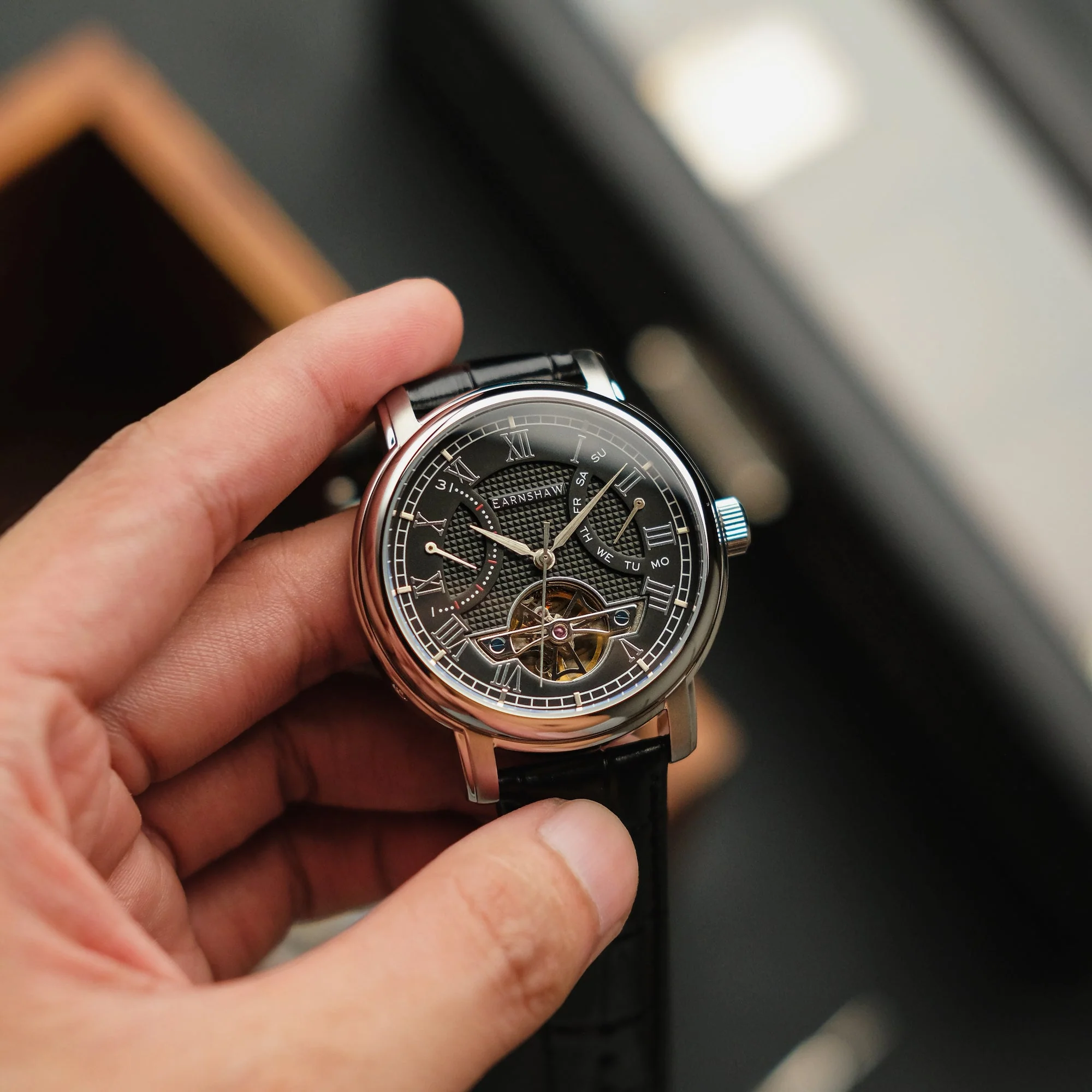 Heritage Longcase Double Retrograde Calendar Open Heart Automatic Black / Genuine Leather Strap | Black Dial - Image 4