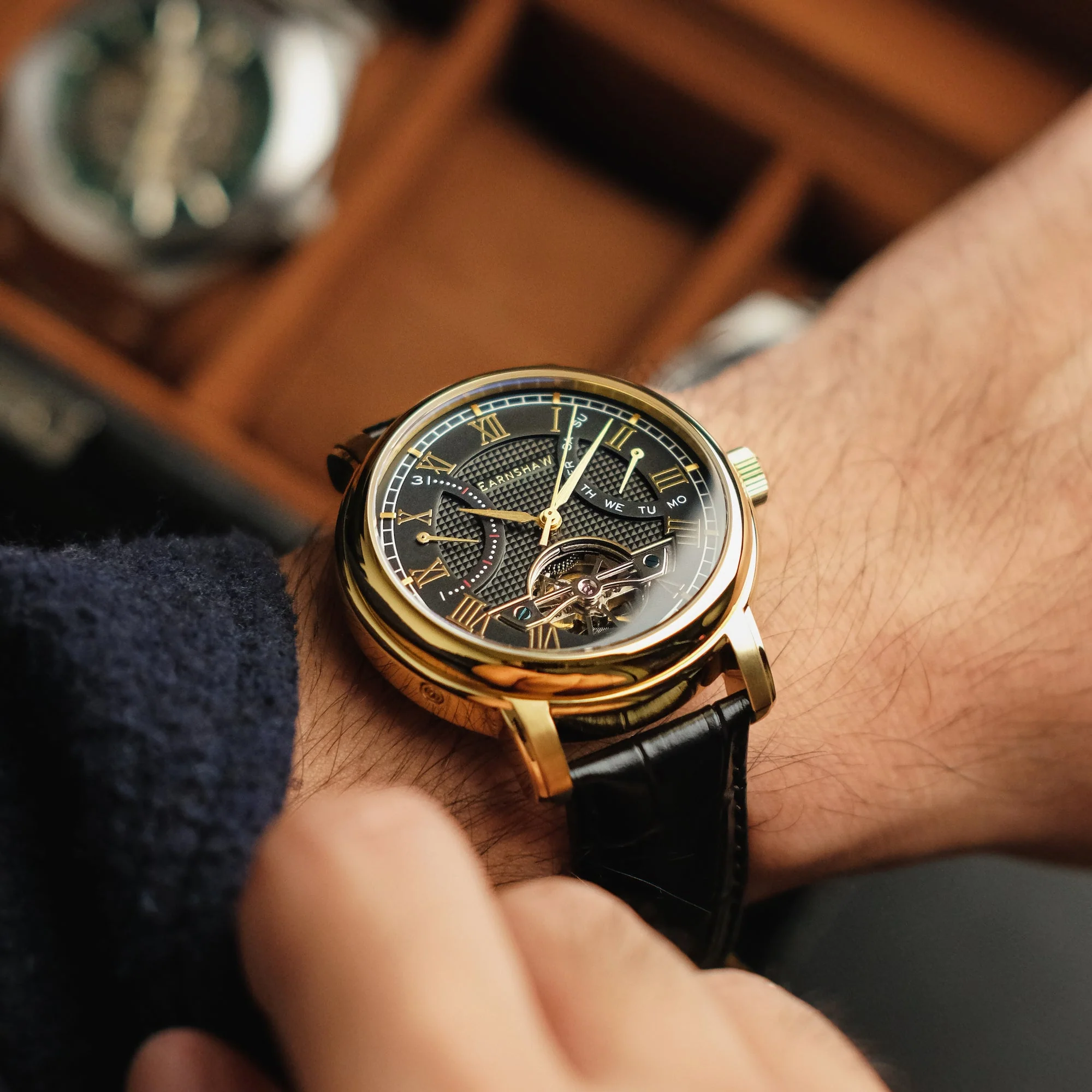 Heritage Longcase Double Retrograde Calendar Open Heart Automatic Black / Genuine Leather Strap Black Dial - Image 2
