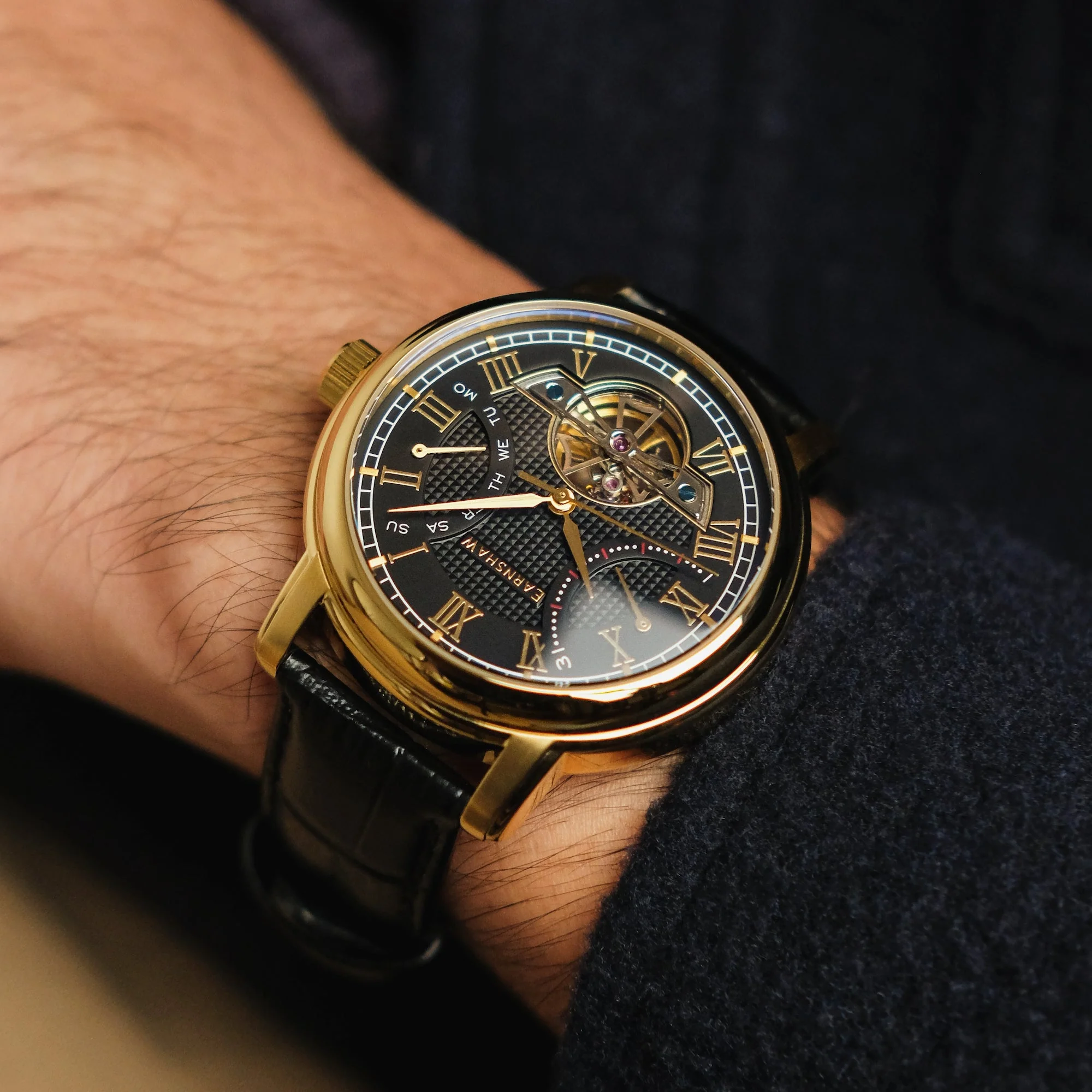 Heritage Longcase Double Retrograde Calendar Open Heart Automatic Black / Genuine Leather Strap Black Dial - Image 4