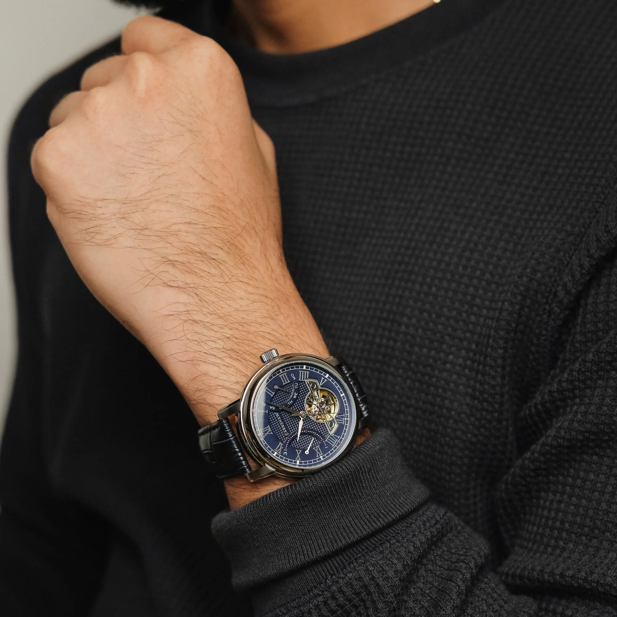 Heritage Longcase Double Retrograde Calendar Open Heart Automatic Blue / Genuine Leather Strap | Blue Dial - Image 2