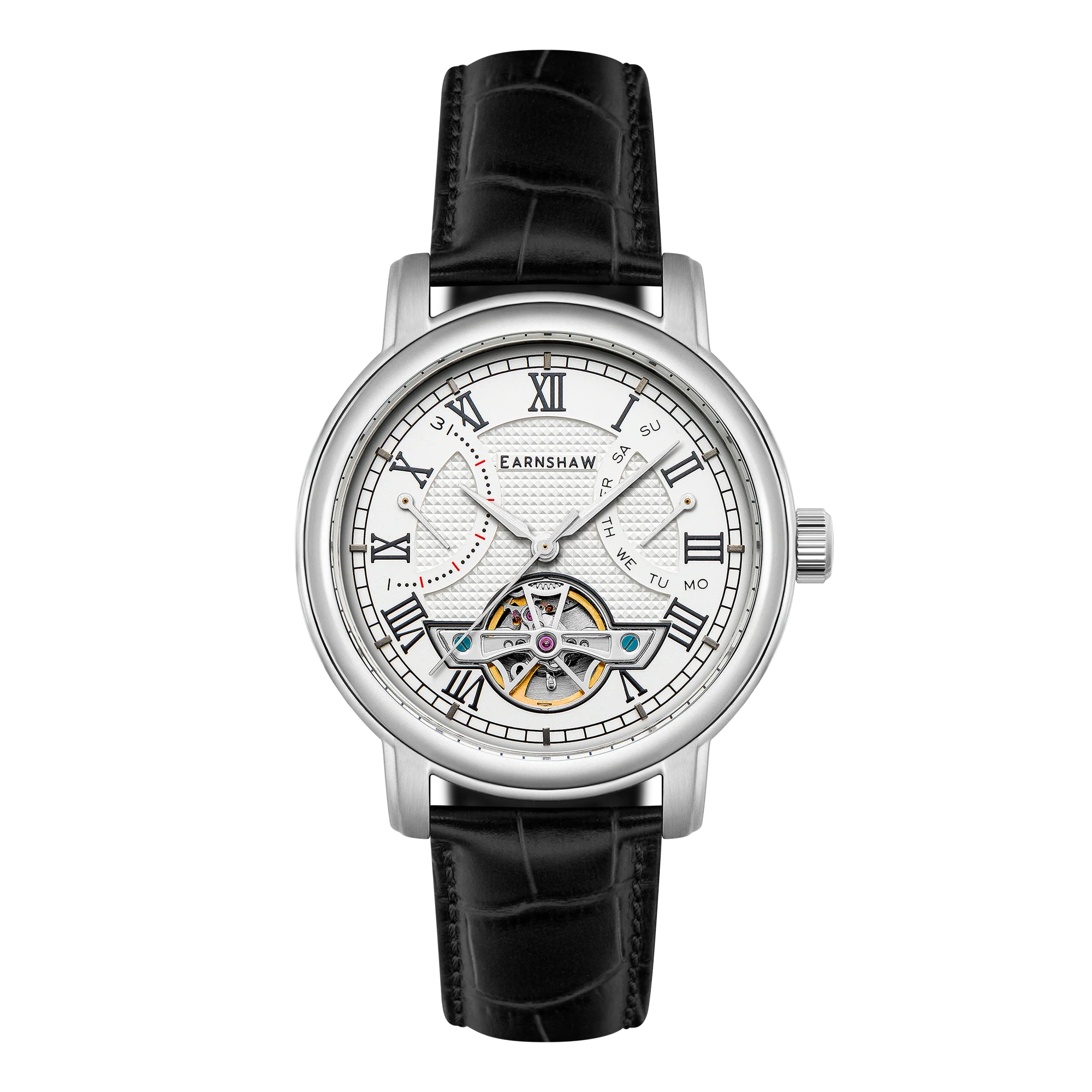 Heritage Longcase Double Retrograde Calendar Open Heart Automatic White / Genuine Leather Strap | White Dial