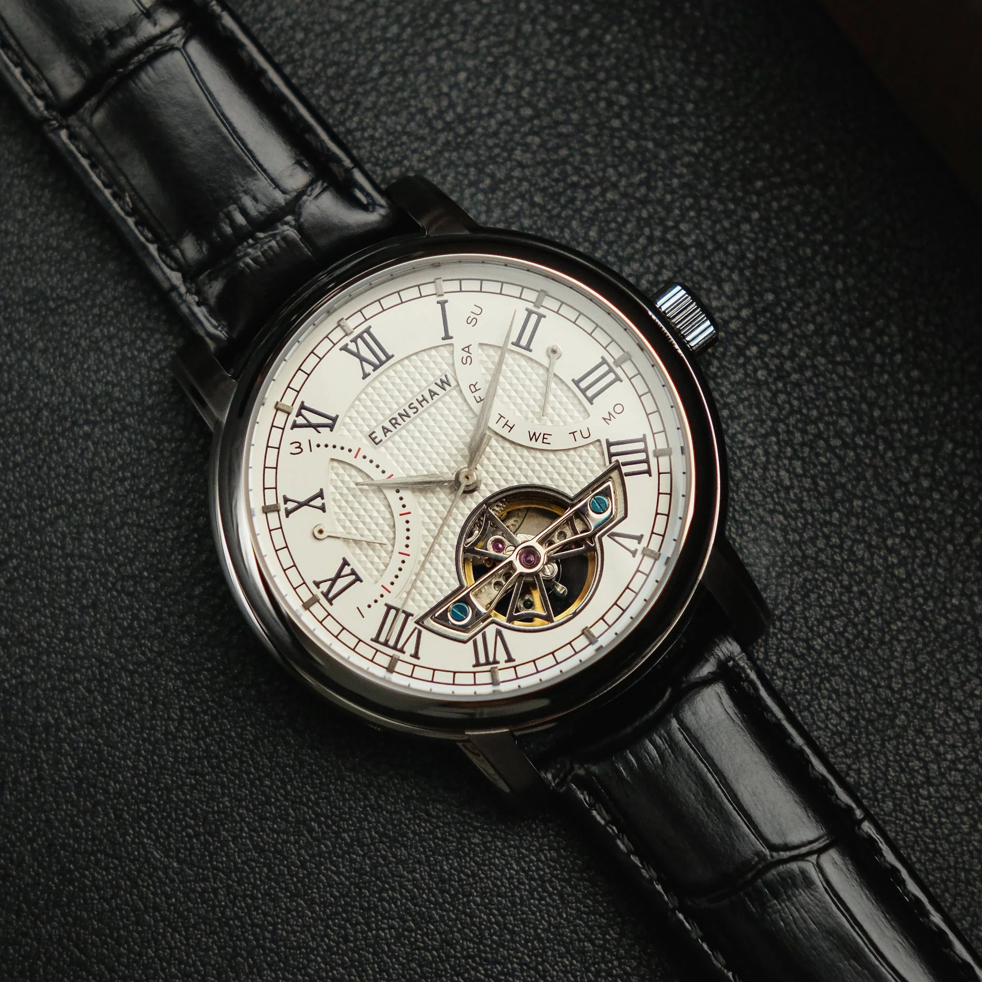 Heritage Longcase Double Retrograde Calendar Open Heart Automatic White / Genuine Leather Strap | White Dial - Image 3