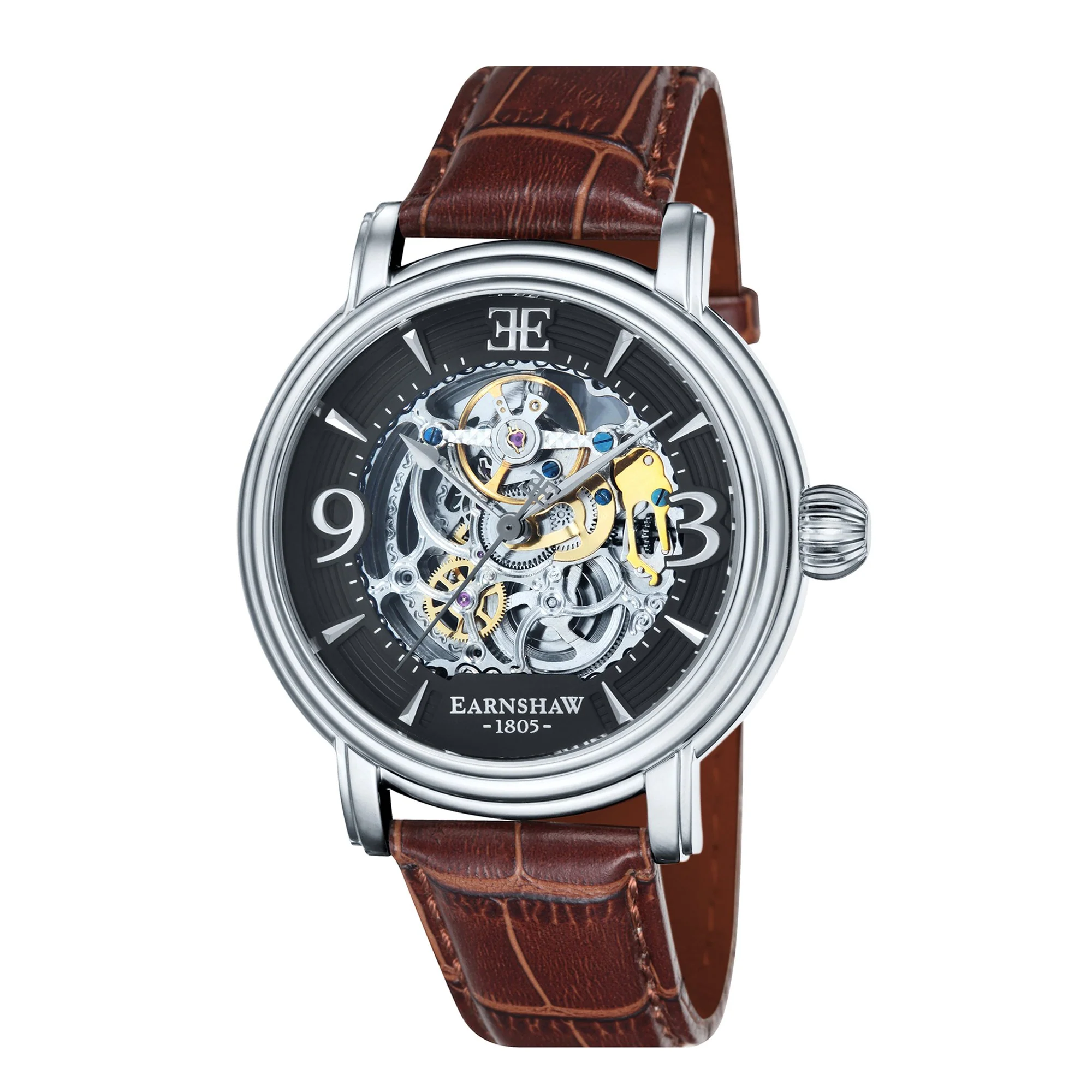 Longcase Automatic Skeleton Watch Grey & Brown / Genuine leather strap | Gray Dial - Image 6