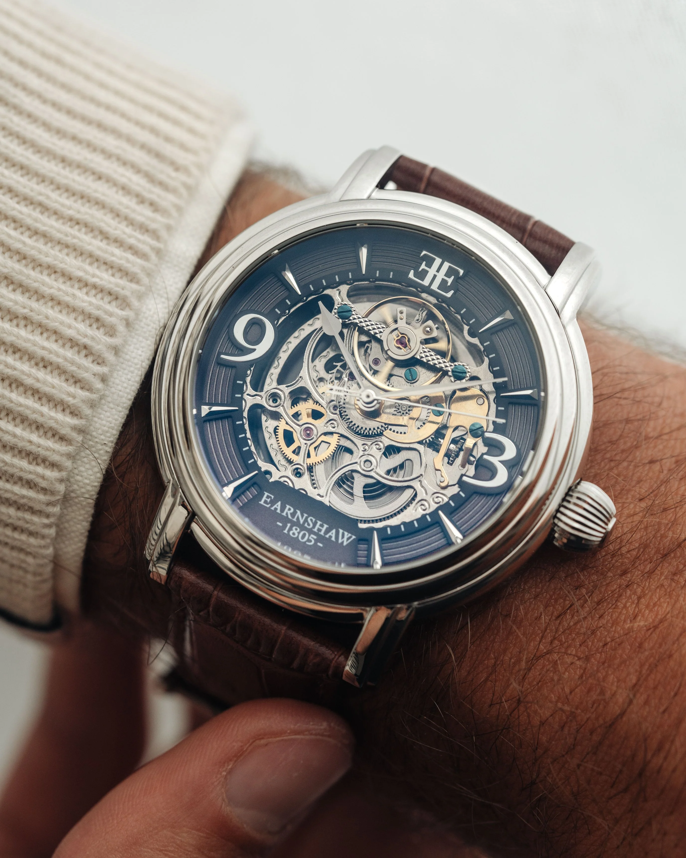 Longcase Automatic Skeleton Watch Grey & Brown / Genuine leather strap | Gray Dial - Image 7
