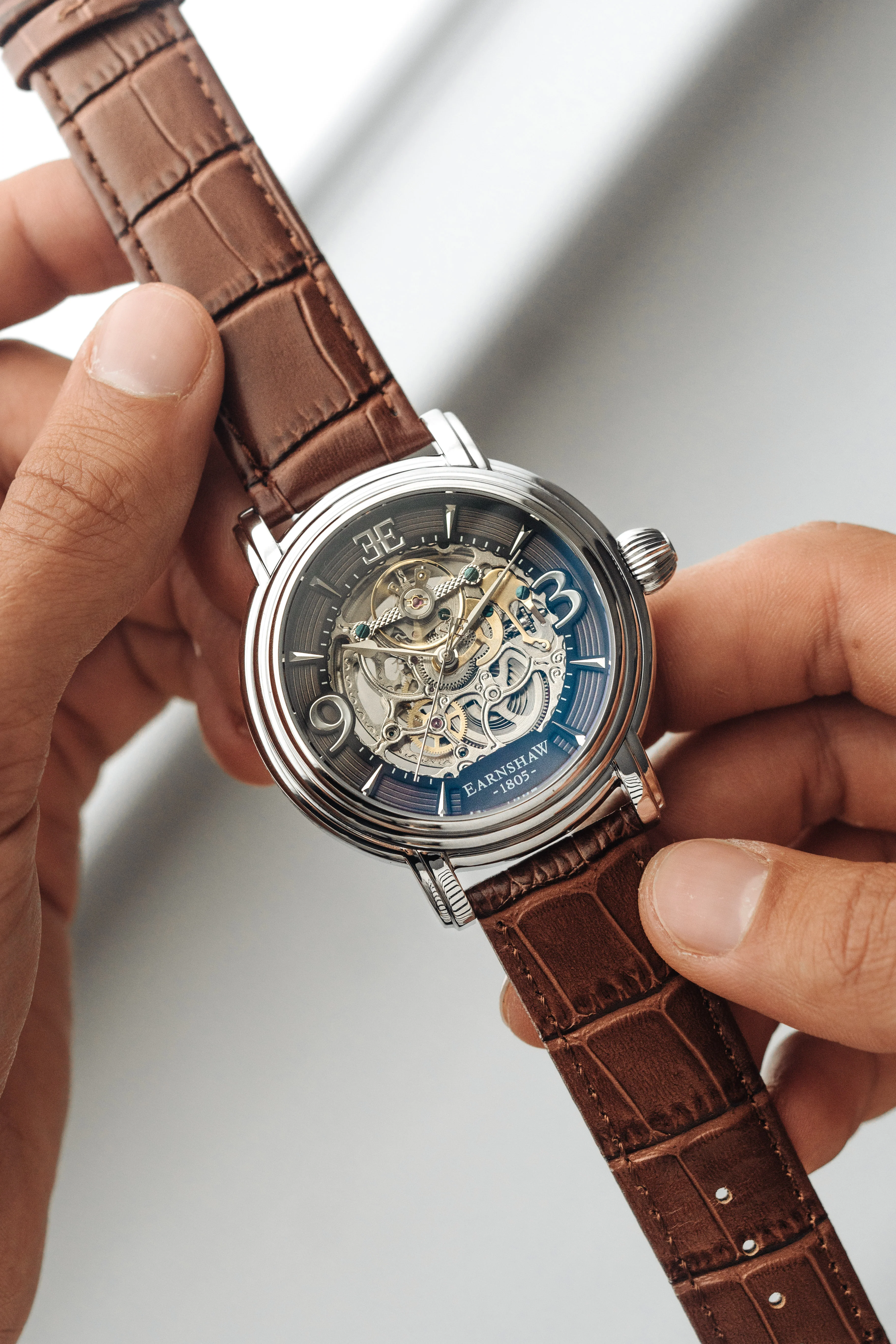 Longcase Automatic Skeleton Watch Grey & Brown / Genuine leather strap | Gray Dial - Image 8