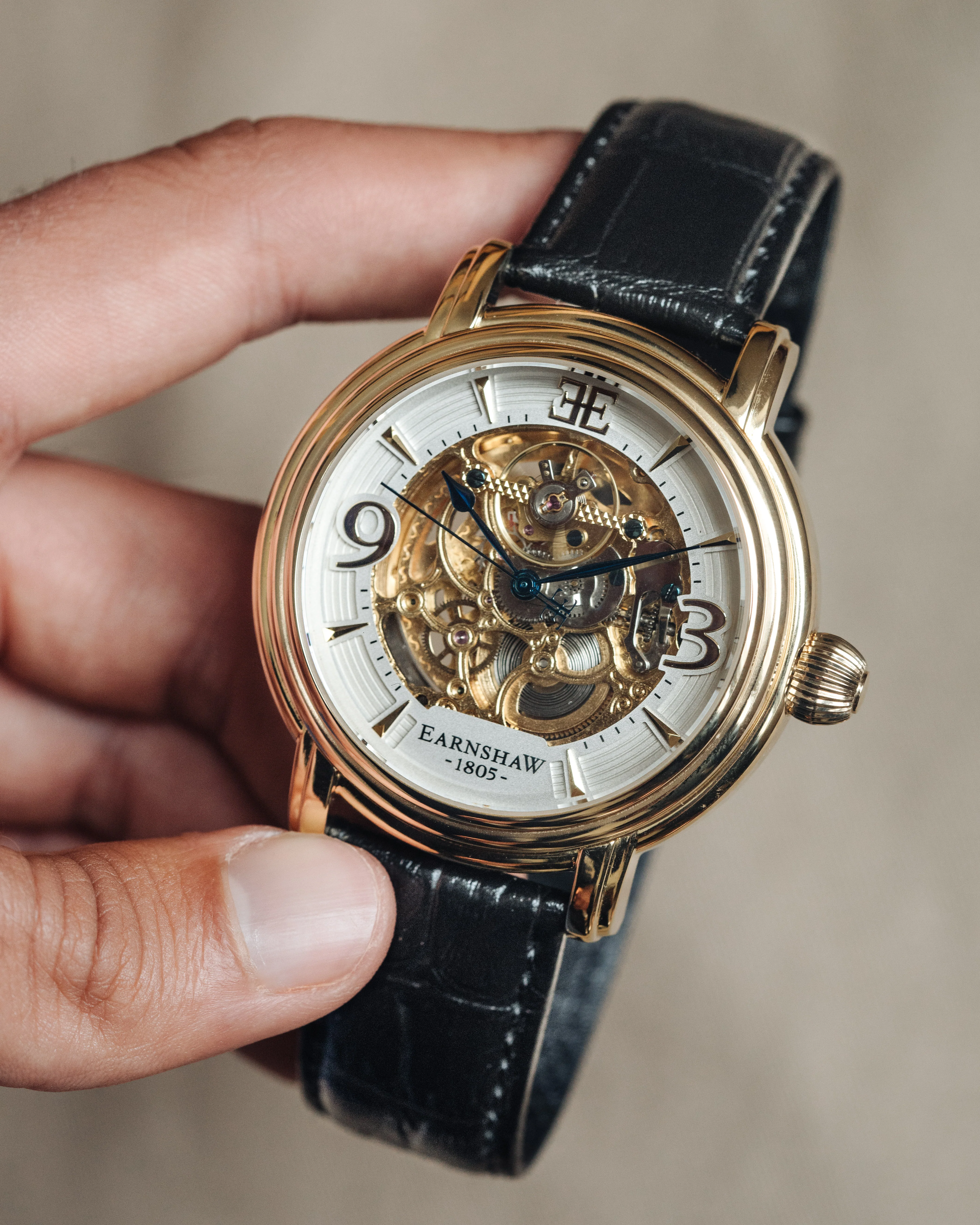 Longcase Automatic Skeleton Watch Silver White & Black / Genuine leather strap | Silver Dial - Image 10