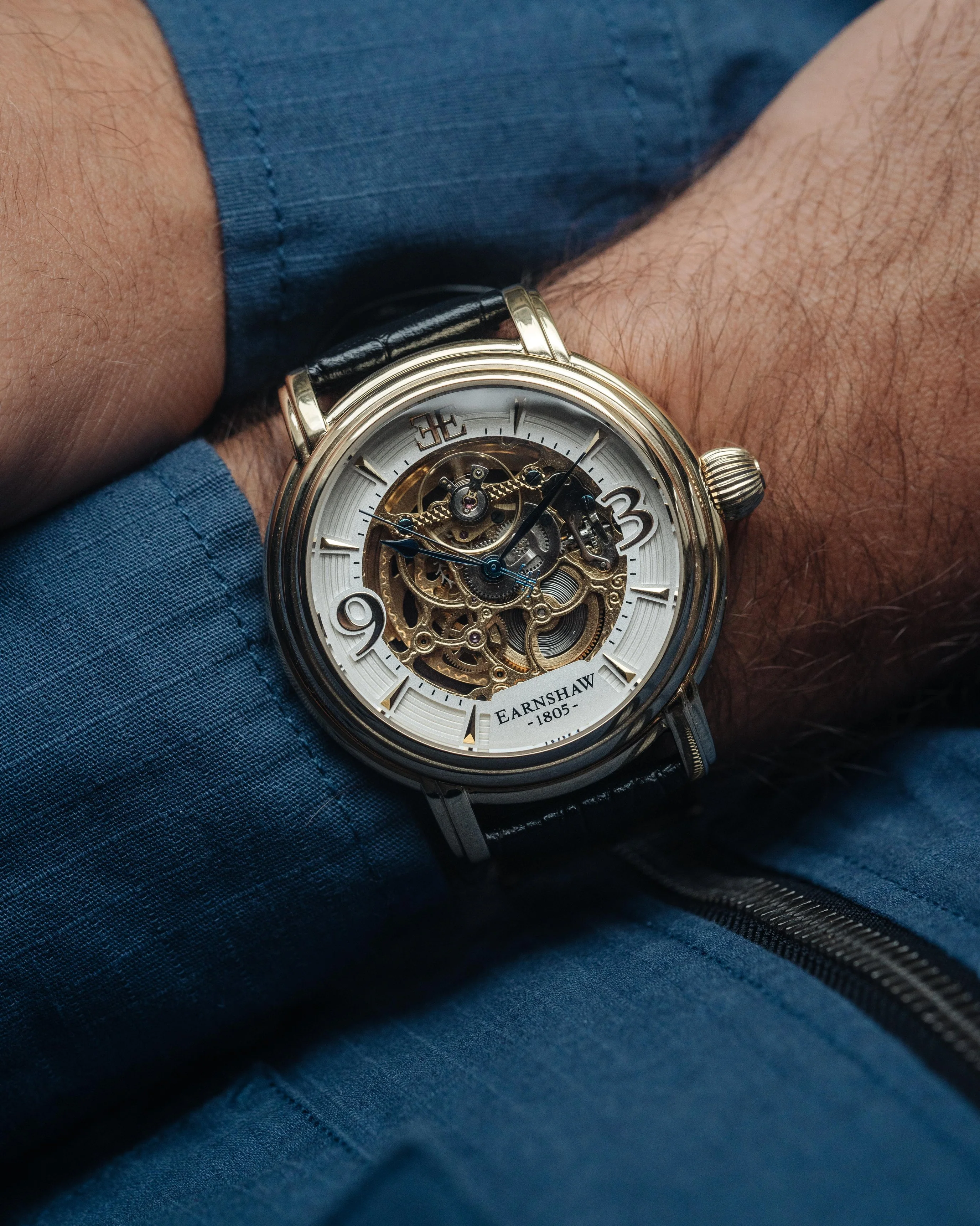 Longcase Automatic Skeleton Watch Silver White & Black / Genuine leather strap | Silver Dial - Image 11