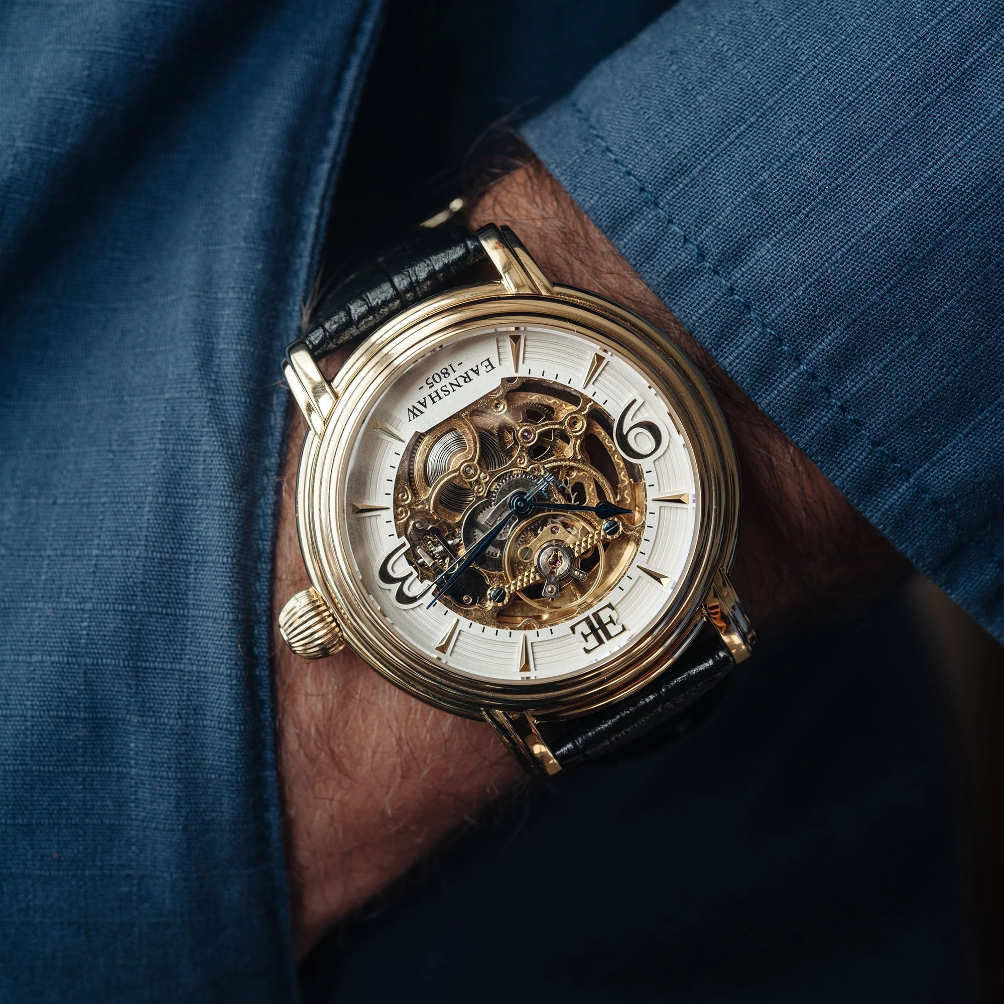 Longcase Automatic Skeleton Watch Silver White & Black / Genuine leather strap | Silver Dial - Image 3