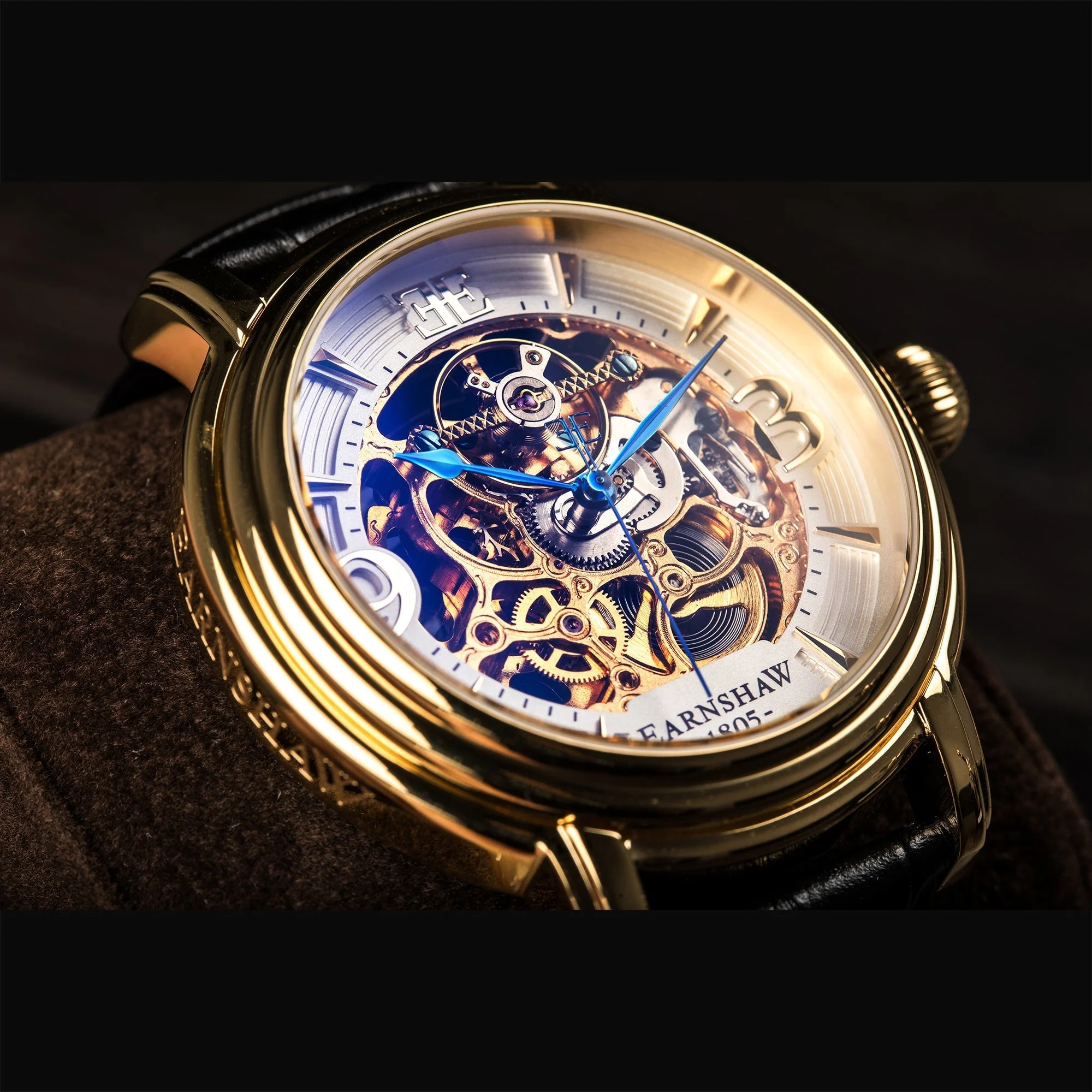 Longcase Automatic Skeleton Watch Silver White & Black / Genuine leather strap | Silver Dial - Image 5