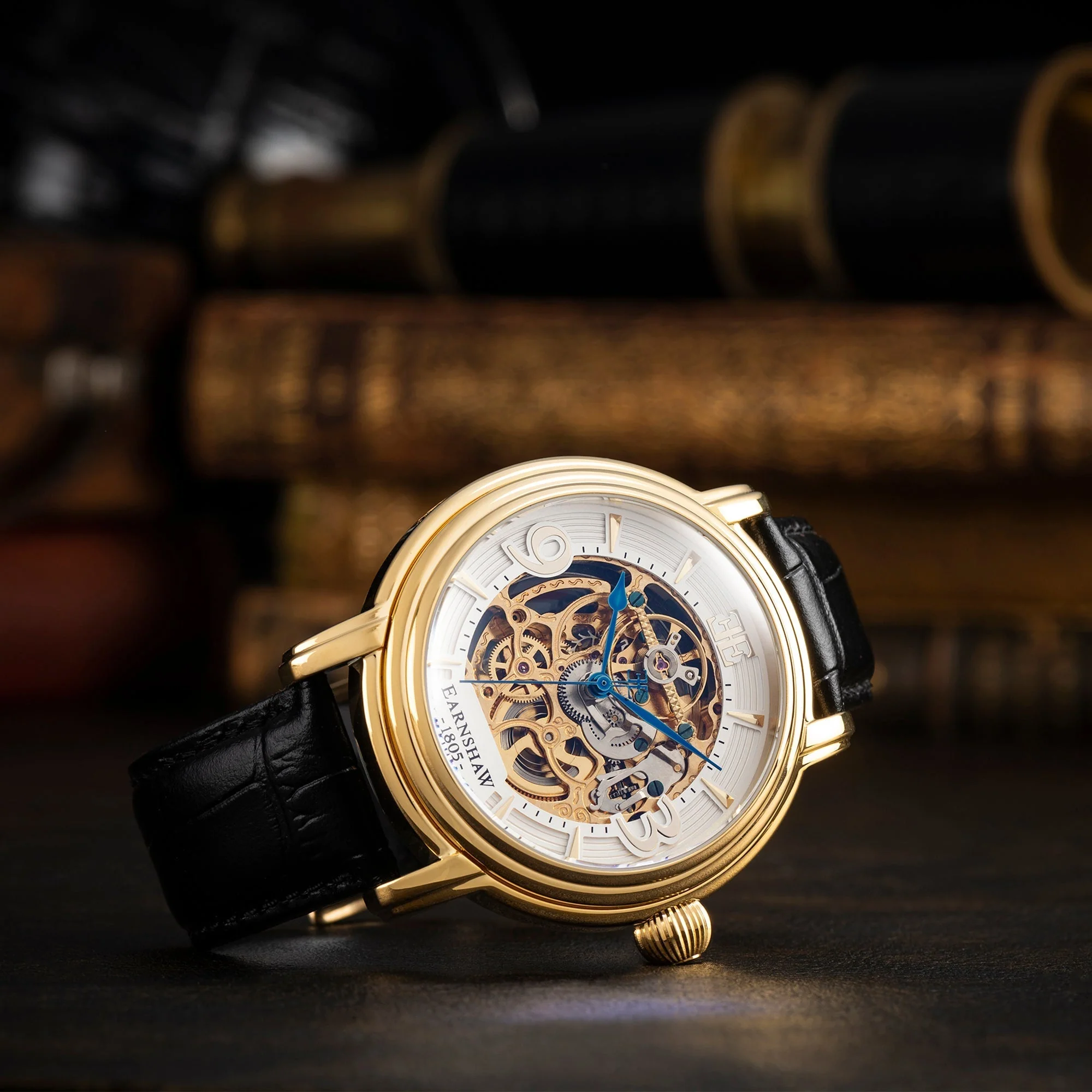 Longcase Automatic Skeleton Watch Silver White & Black / Genuine leather strap | Silver Dial - Image 6