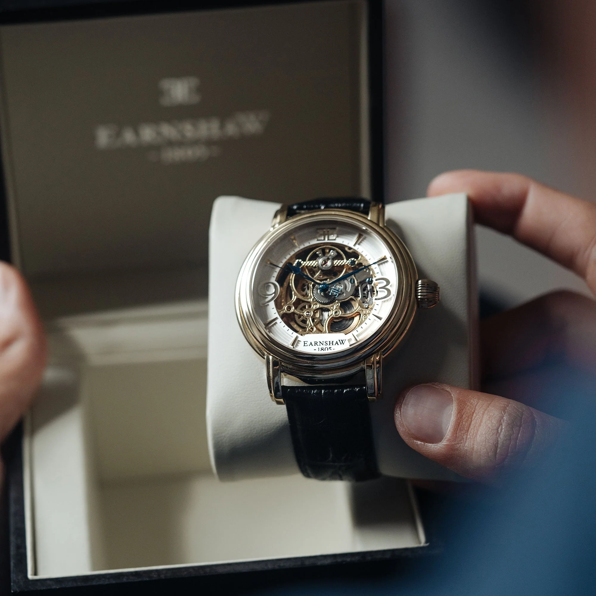 Longcase Automatic Skeleton Watch Silver White & Black / Genuine leather strap | Silver Dial - Image 7