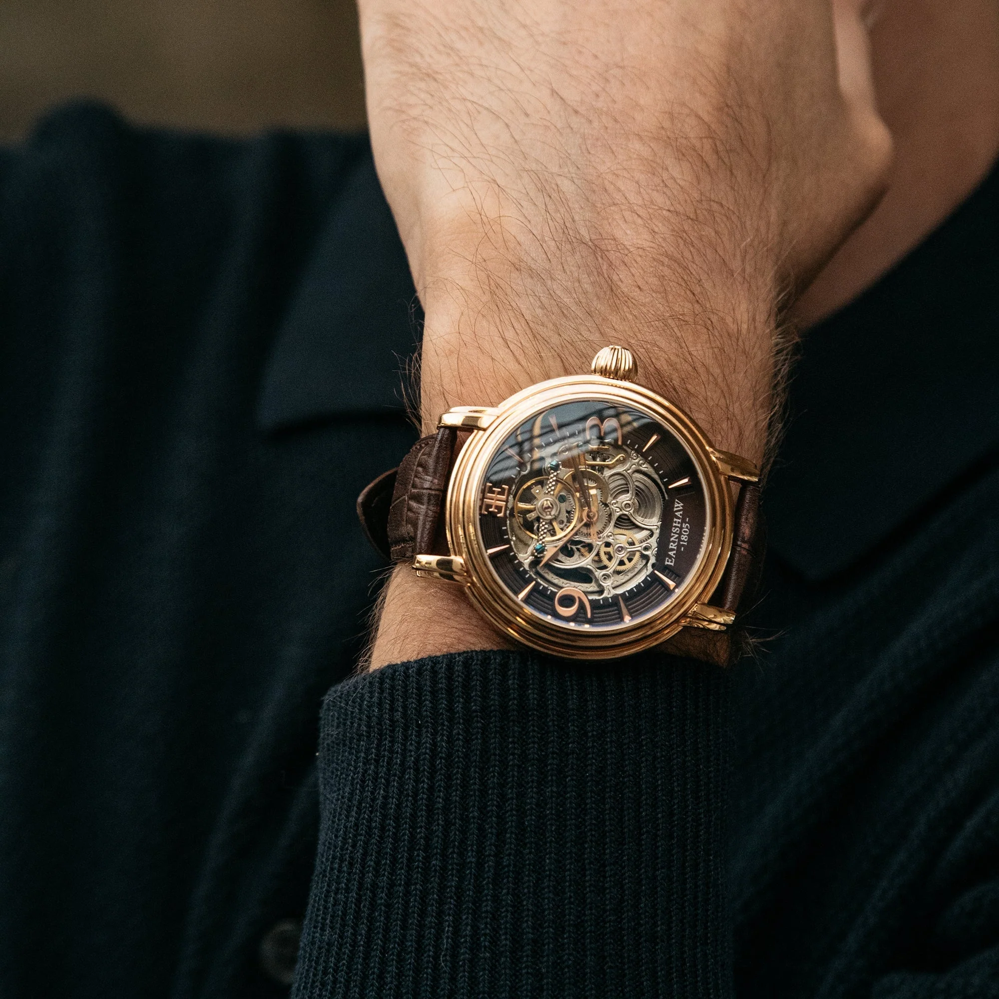 Longcase Automatic Skeleton Watch Brown / Genuine leather strap | Brown Dial - Image 11