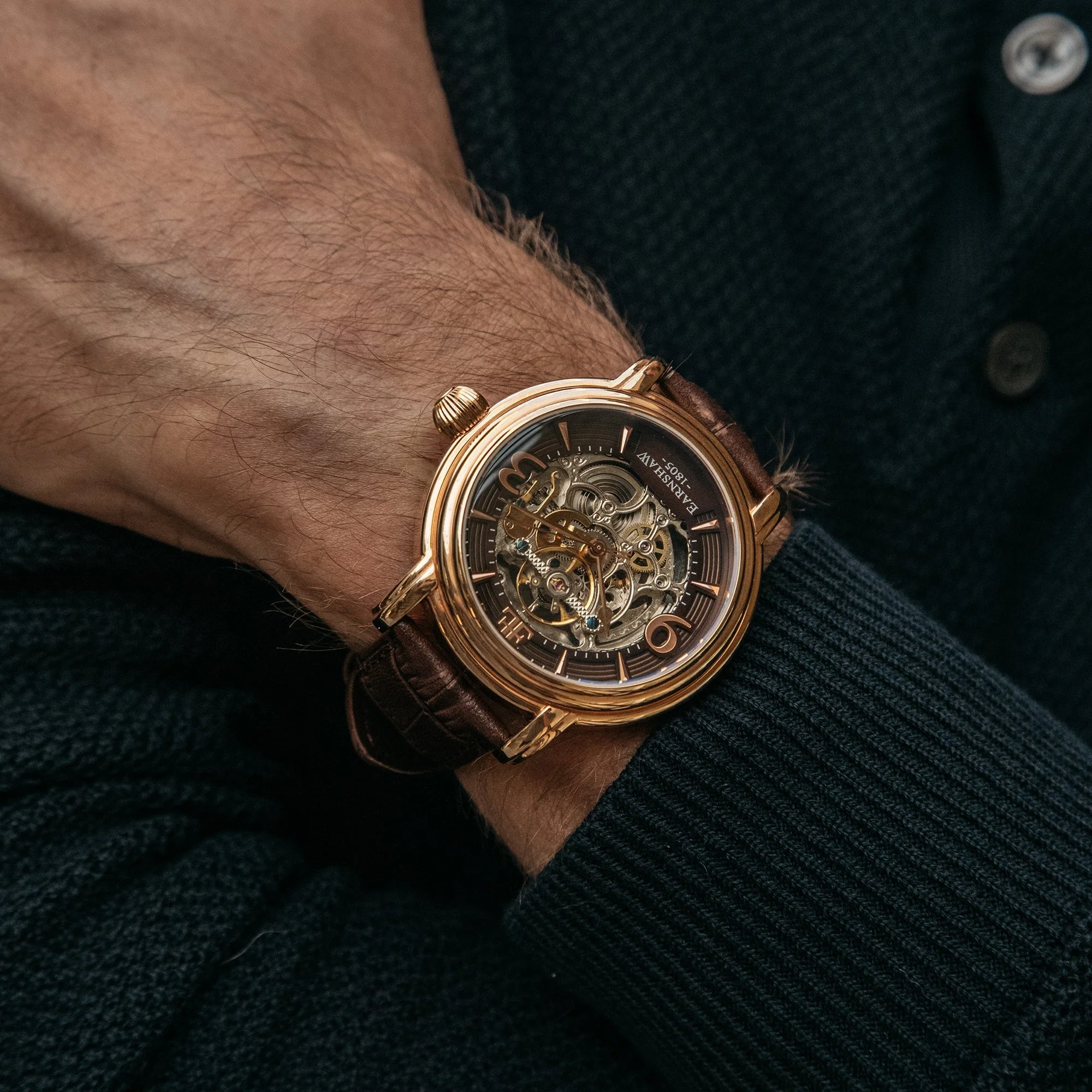Longcase Automatic Skeleton Watch Brown / Genuine leather strap | Brown Dial - Image 12