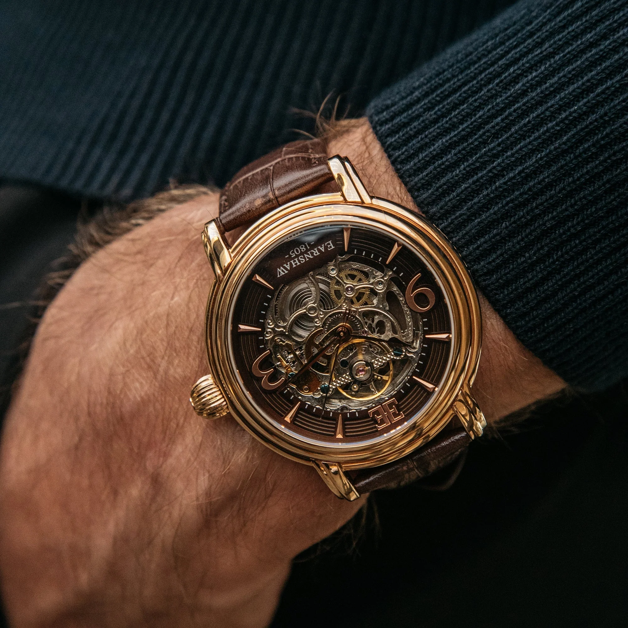 Longcase Automatic Skeleton Watch Brown / Genuine leather strap | Brown Dial - Image 13