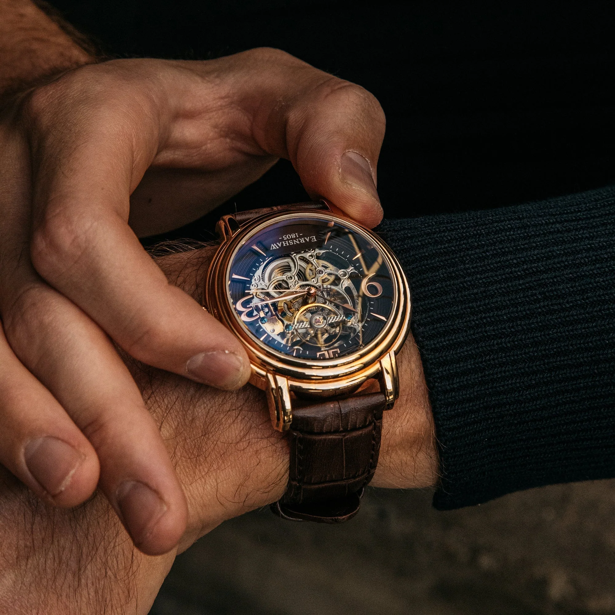 Longcase Automatic Skeleton Watch Brown / Genuine leather strap | Brown Dial - Image 14